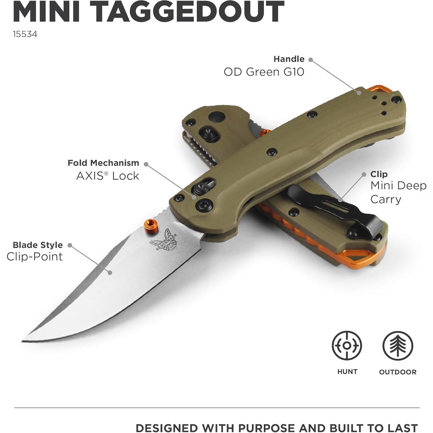 Cuchillo Plegable Benchmade Mini Taggedout G10 Verde OD 18cm