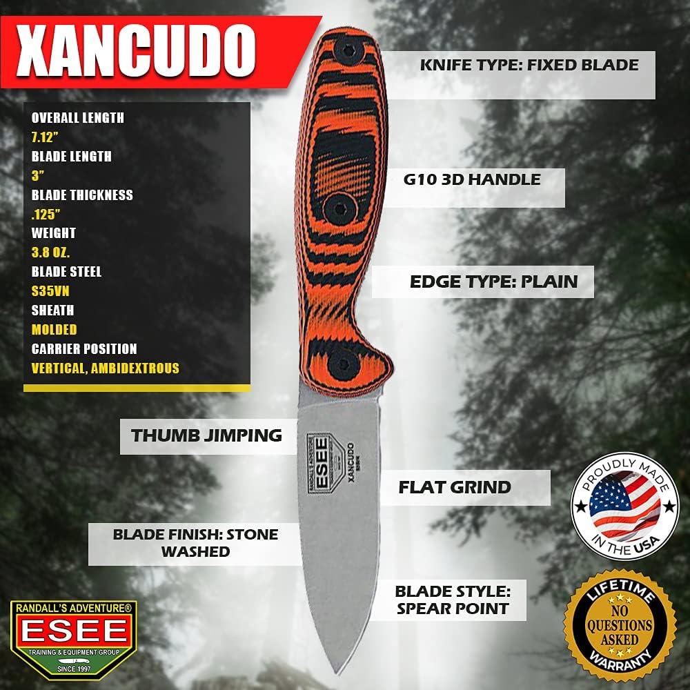 Cuchillo Fijo ESEE Xancudo S35VN Naranja/Negro 18.1 cm