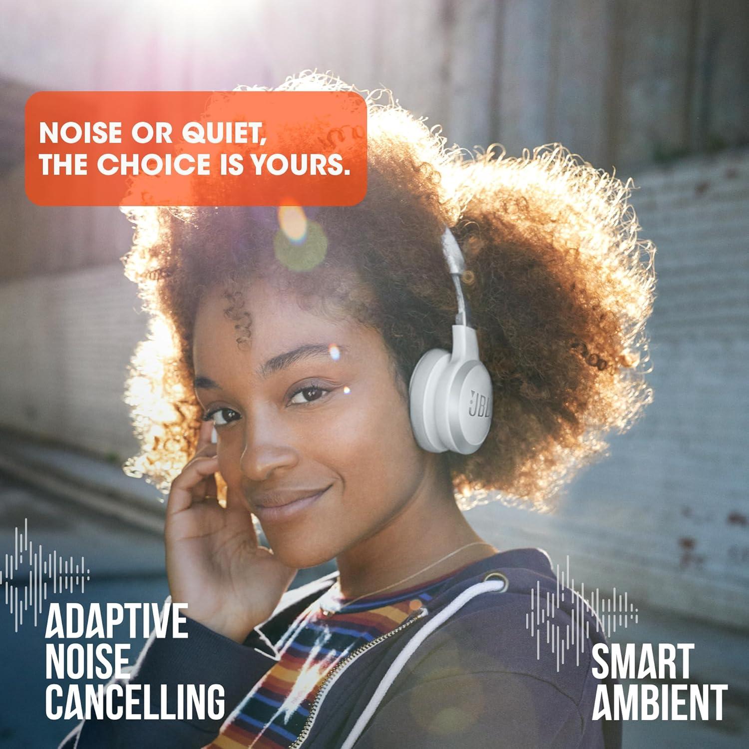 JBL Live 460NC wireless on-ear Noise Cancelling headphones with 50H battery, microphone for calls, lightweight and comfortable, and Alexa Built-in (Optimized for Android), iOS compatible (Black)