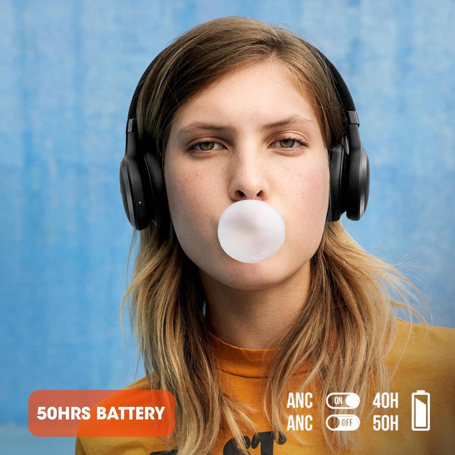 JBL Live 460NC wireless on-ear Noise Cancelling headphones with 50H battery, microphone for calls, lightweight and comfortable, and Alexa Built-in (Optimized for Android), iOS compatible (Black)