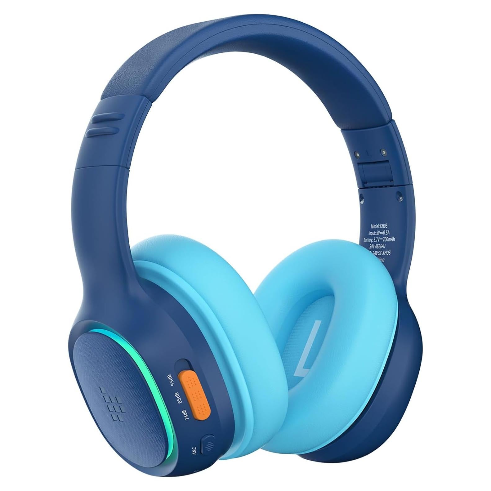 Tronsmart KH03 Kids Noise Cancelling Bluetooth Headphones, Safe Volume Control, Wireless Headphones with Light & Microphone, 70H Playtime, Built-in Audio Cable, for School/Travel/Airplane(Blue)