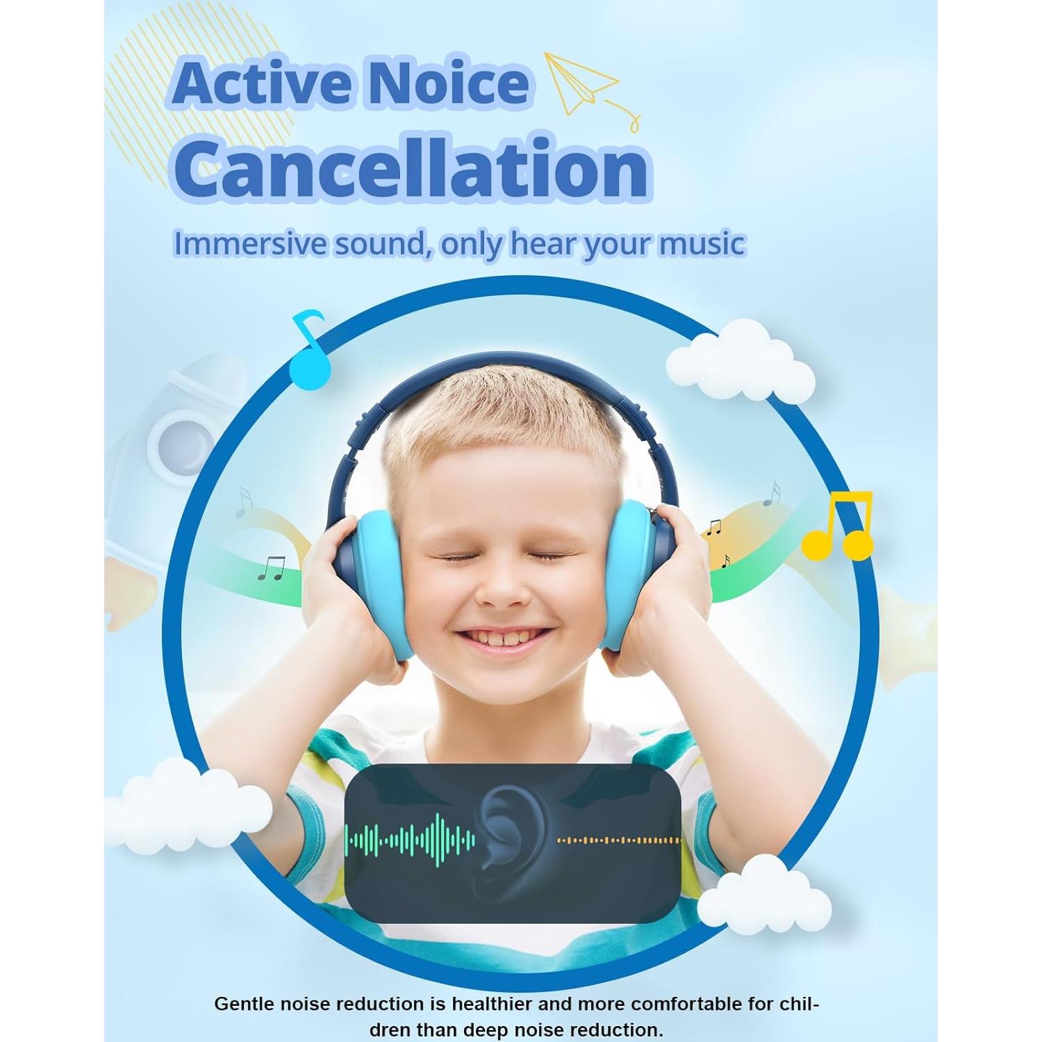 Tronsmart KH03 Kids Noise Cancelling Bluetooth Headphones, Safe Volume Control, Wireless Headphones with Light & Microphone, 70H Playtime, Built-in Audio Cable, for School/Travel/Airplane(Blue)