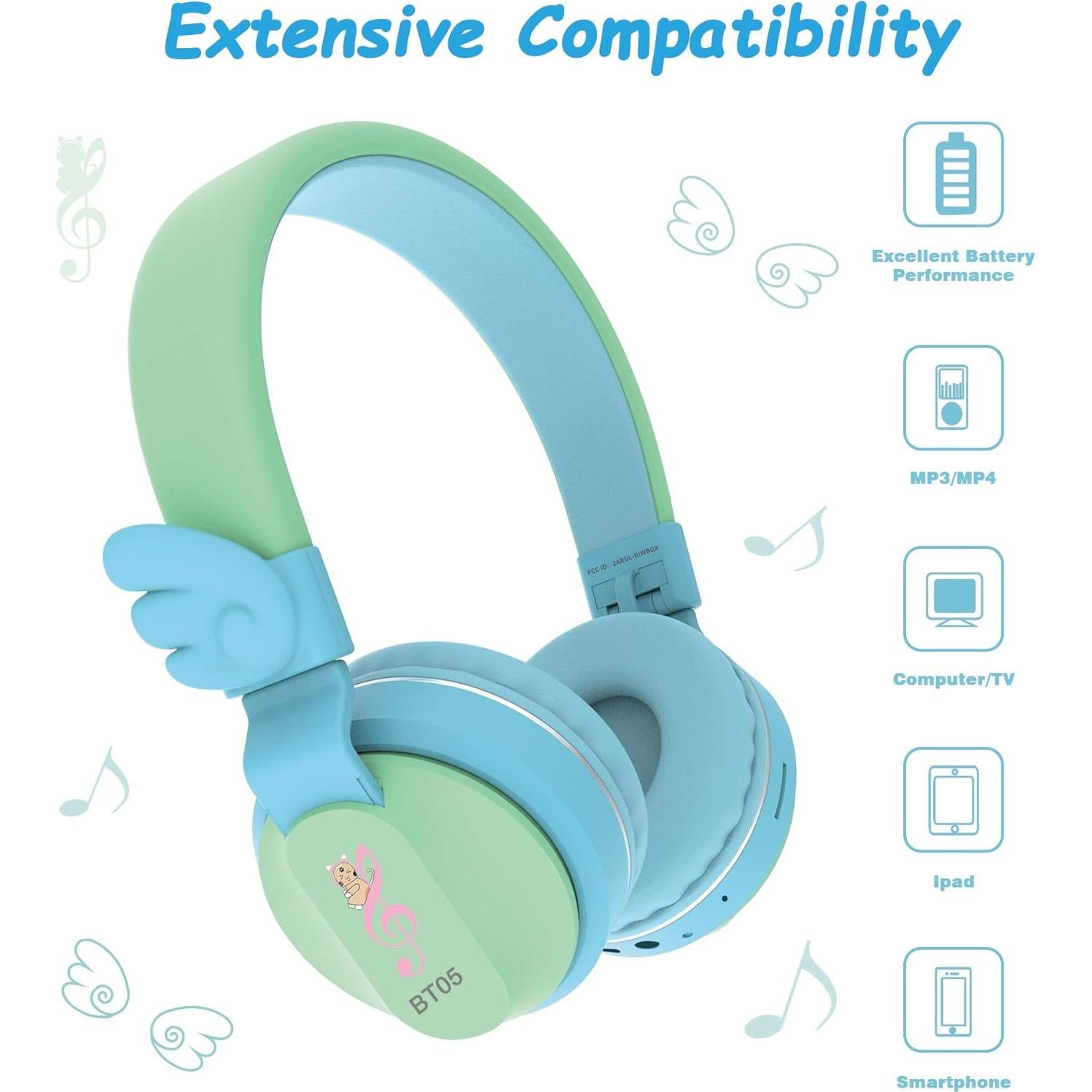 Auriculares Inalámbricos Riwbox BT05 para Niños Plegables Verde/Azul
