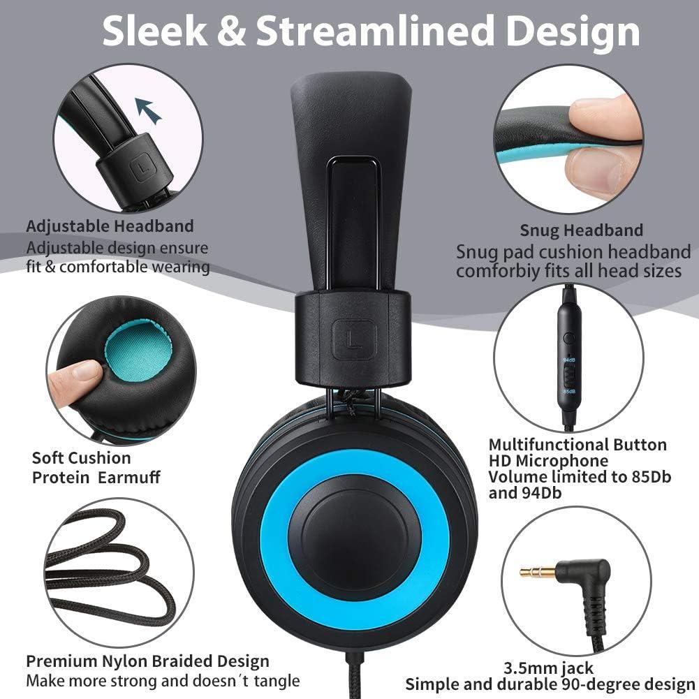 M3 Kids Headphones with Microphone Lightweight Foldable Adjustable Stereo Bass On-Ear Headphones with 1.3 M Tangle-Free Cord for smartphons Tablets MP3/4 with 3.5mm Jack Device(Black)