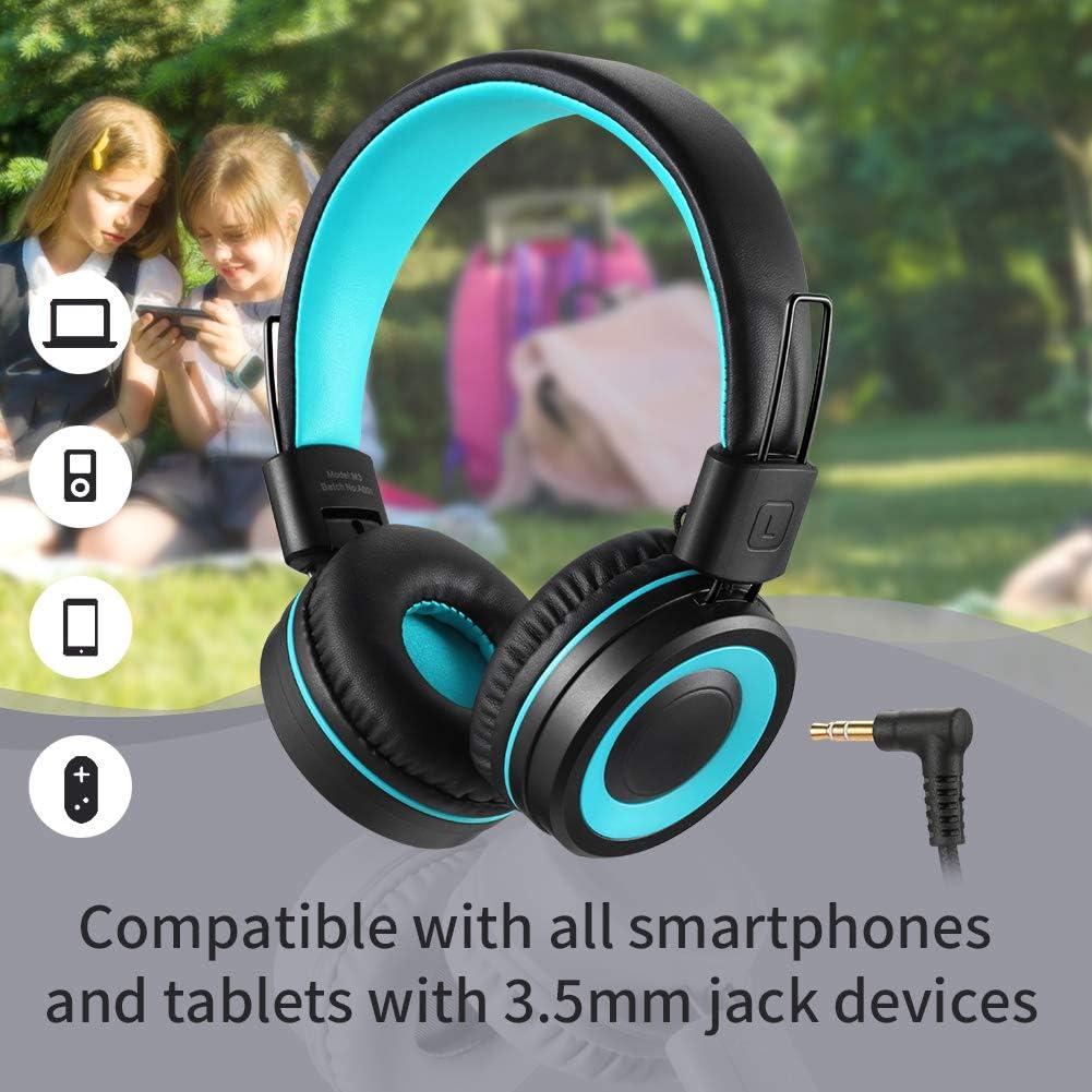 M3 Kids Headphones with Microphone Lightweight Foldable Adjustable Stereo Bass On-Ear Headphones with 1.3 M Tangle-Free Cord for smartphons Tablets MP3/4 with 3.5mm Jack Device(Black)