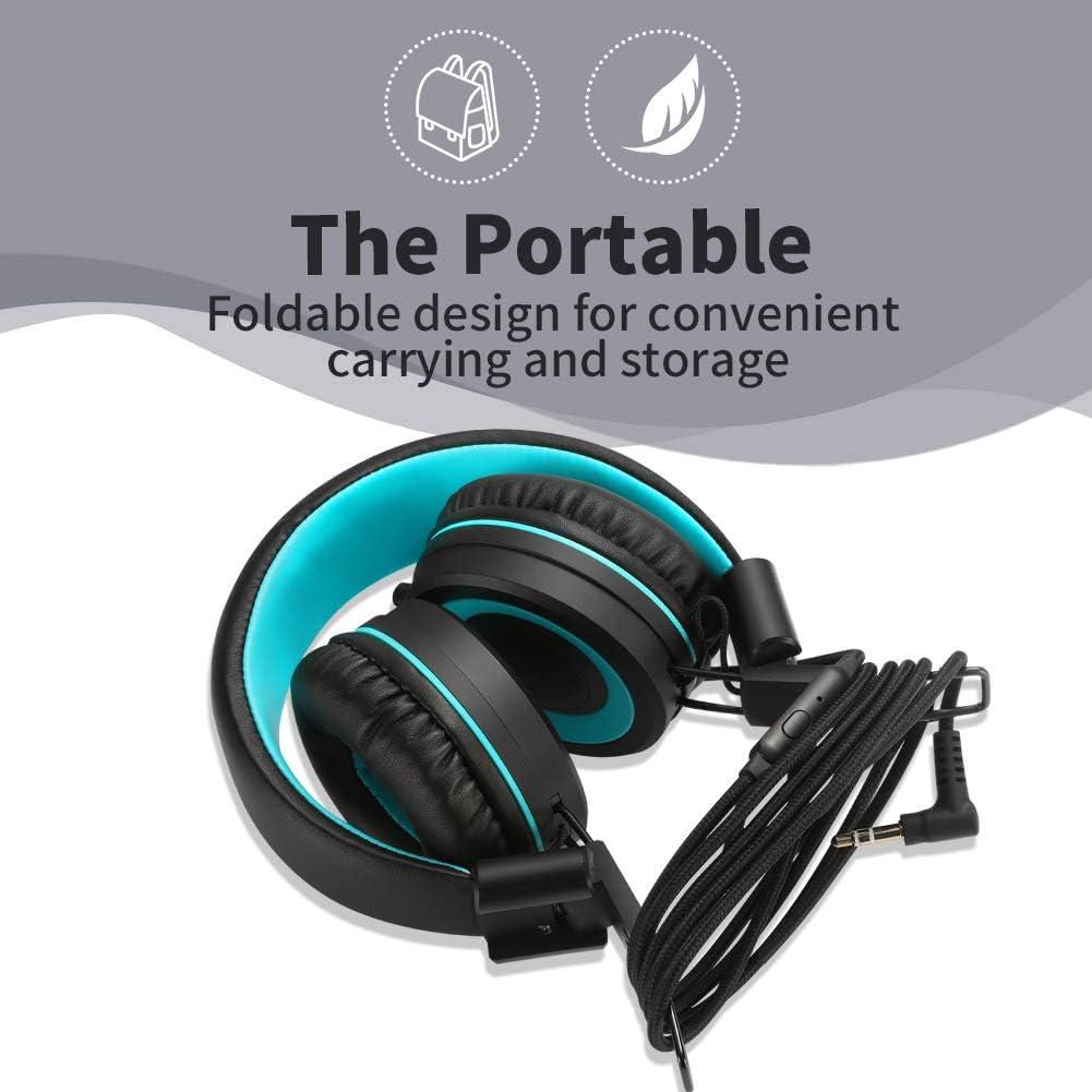 M3 Kids Headphones with Microphone Lightweight Foldable Adjustable Stereo Bass On-Ear Headphones with 1.3 M Tangle-Free Cord for smartphons Tablets MP3/4 with 3.5mm Jack Device(Black)