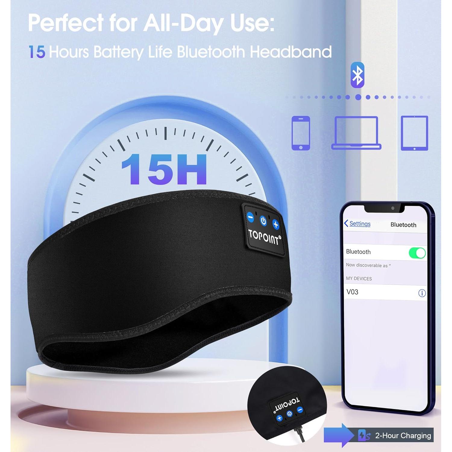 Auriculares Bluetooth TOPOINT 5.4 para dormir y deporte