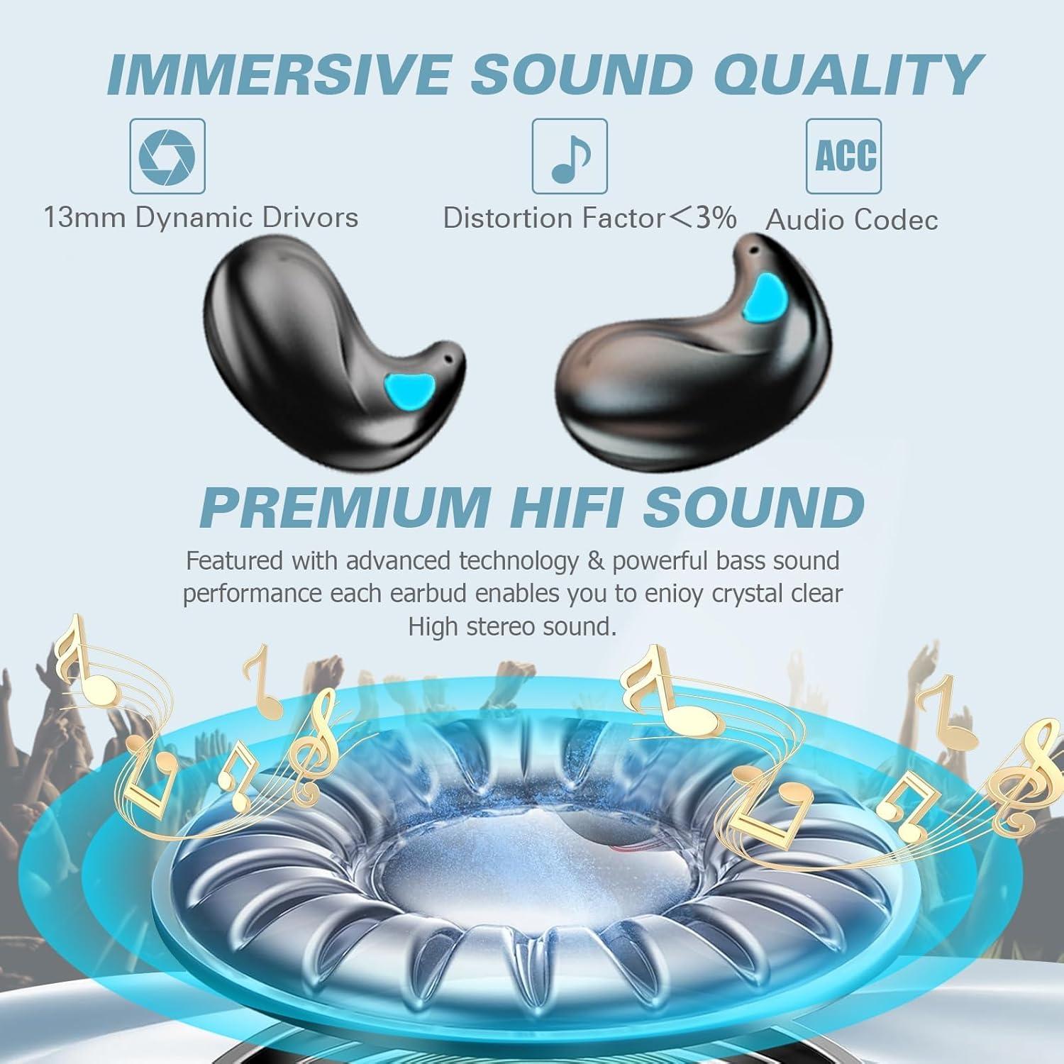 Flat Invisible Sleep Wireless Earphone IPX5 Waterproof Thin Invisible Sleep Earbuds for Side Sleepers Sleep Ear Buds Smallest Tiny Small Mini Discreet Earbud for Sleeping Invisible Headphones