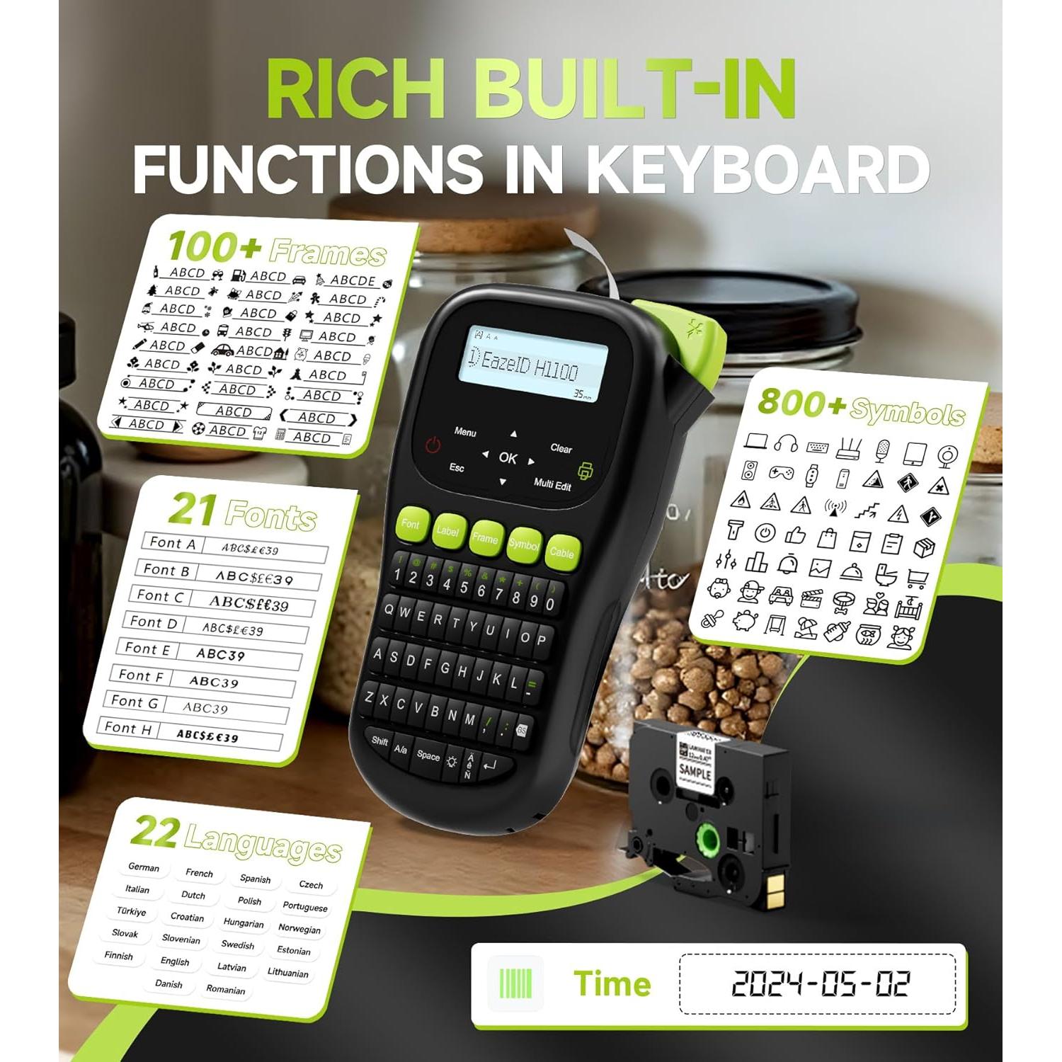 Etiquetadora Portátil EazeID H1100 Negra con Teclado QWERTY