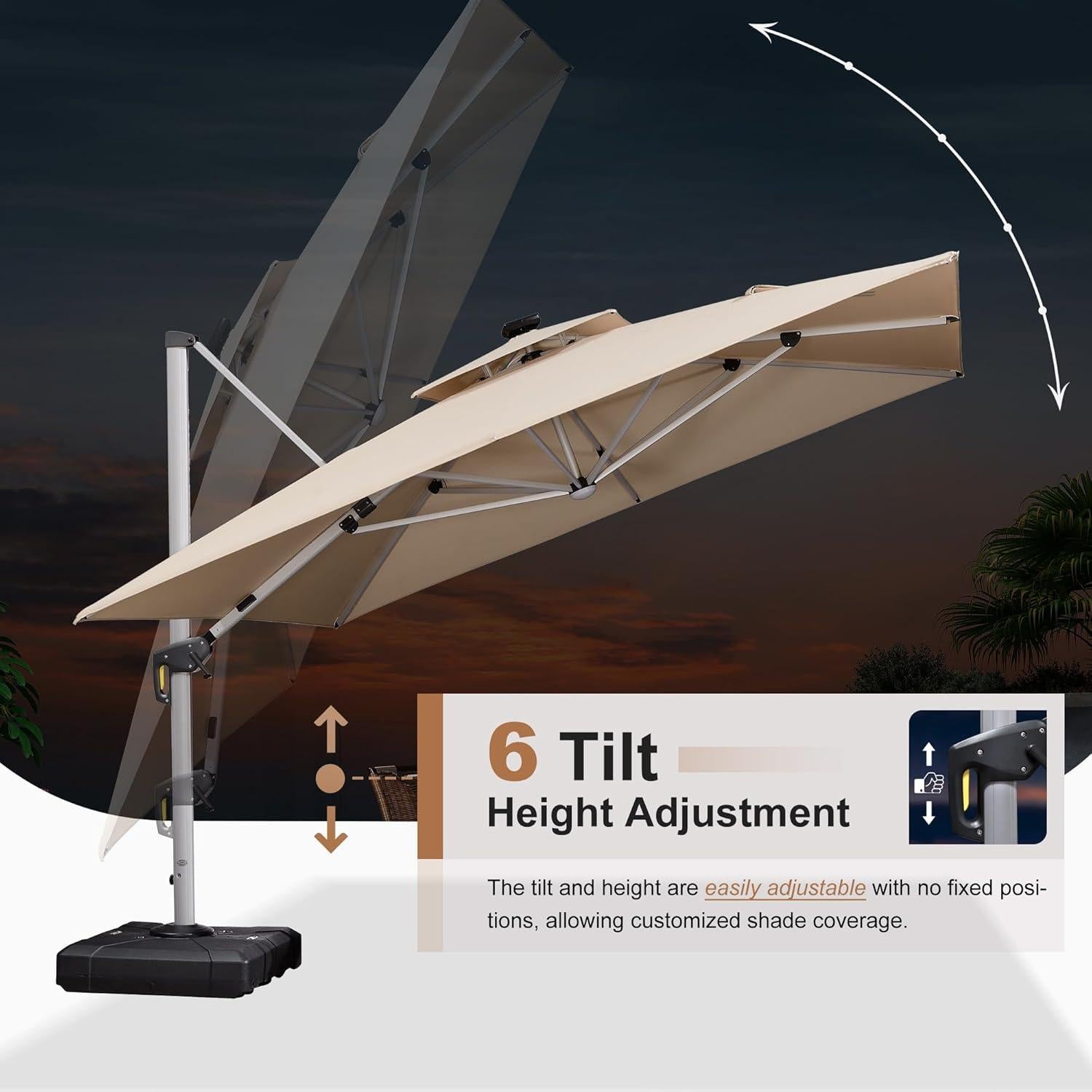 Sombrilla Colgante Beige PURPLE LEAF 2.74m x 3.66m Doble Techo