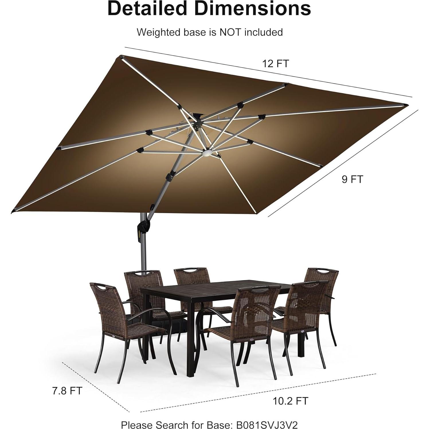 Sombrilla Colgante Beige PURPLE LEAF 2.74m x 3.66m Doble Techo