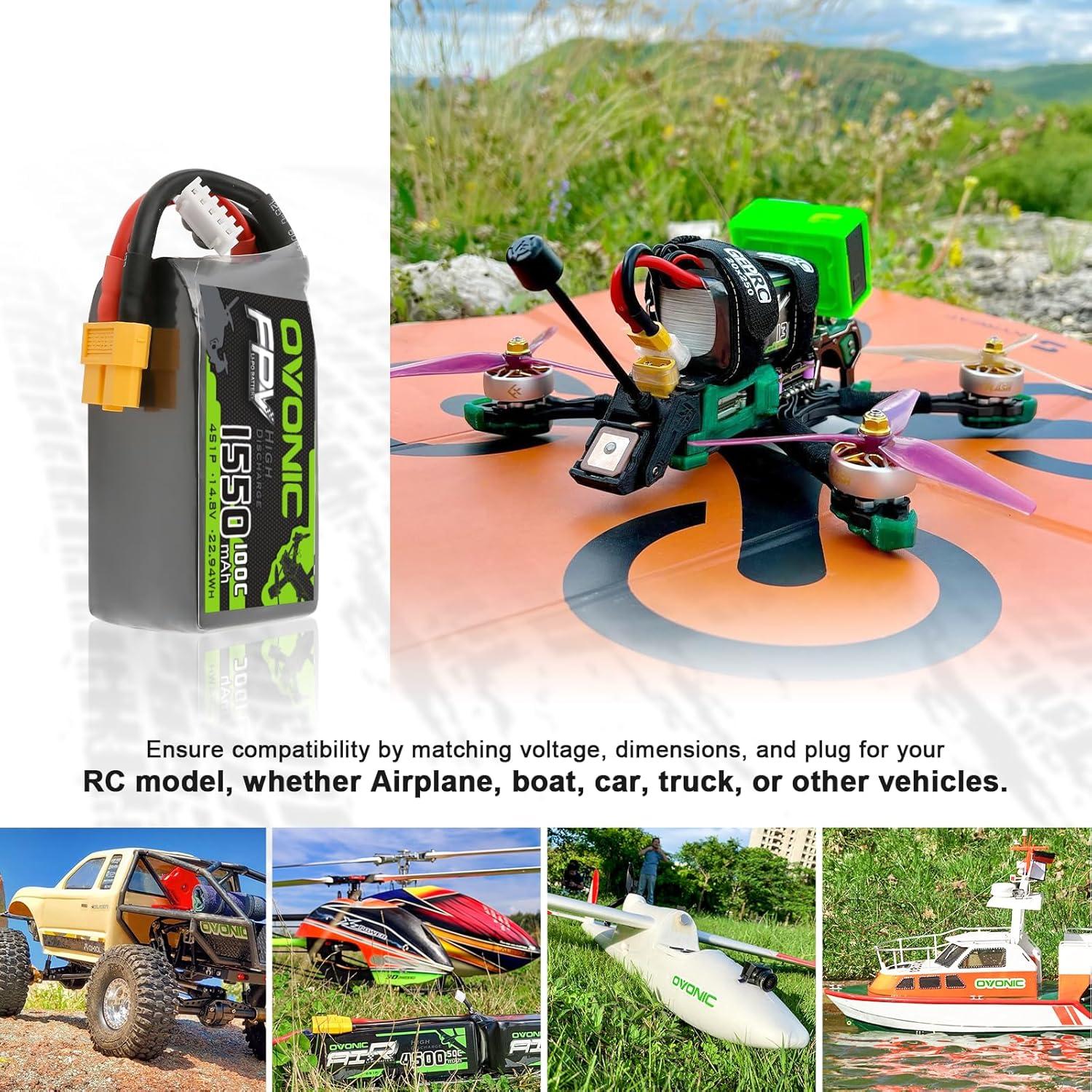 Batería Lipo OVONIC 4S 100C 1550mAh 14.8V XT60 para Dron FPV