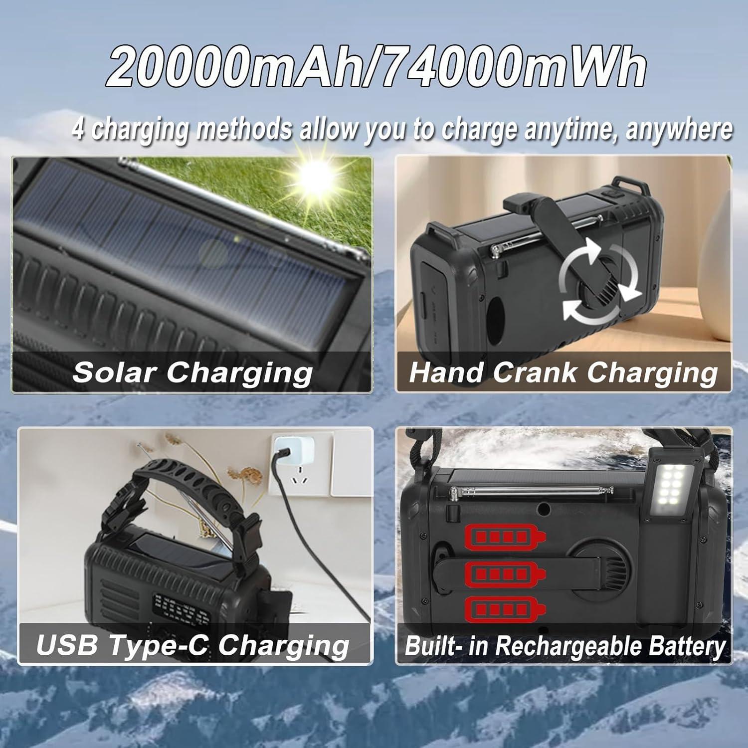 Radio de Manivela de Emergencia iRonthunder NOAA 74000mWh