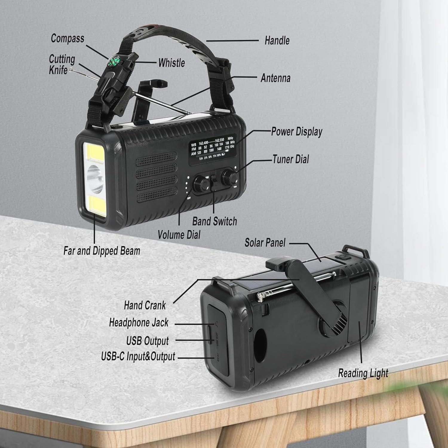 Radio de Manivela de Emergencia iRonthunder NOAA 74000mWh