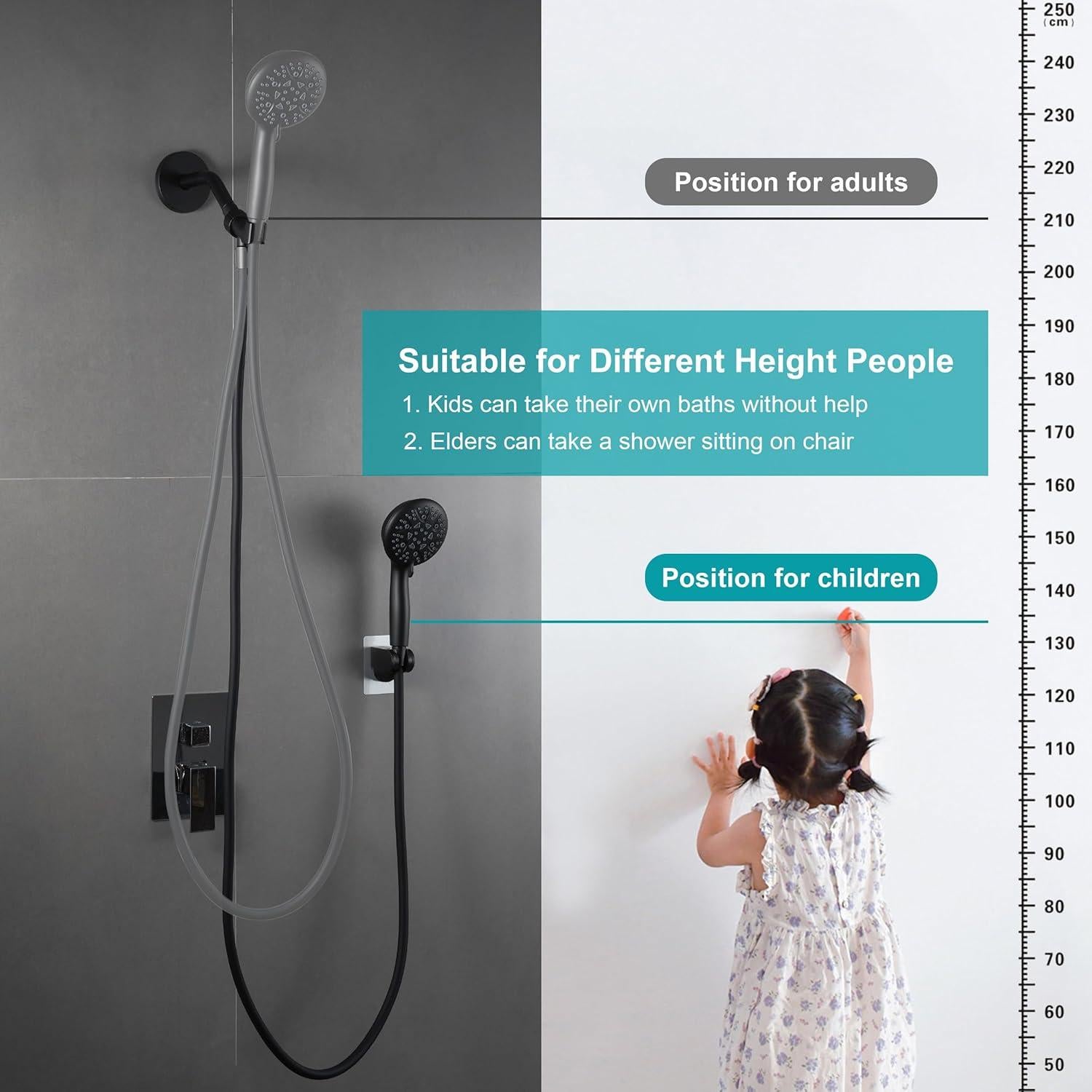 Soporte de Cabezal de Ducha Ajustable GwernKB Negro Adhesivo