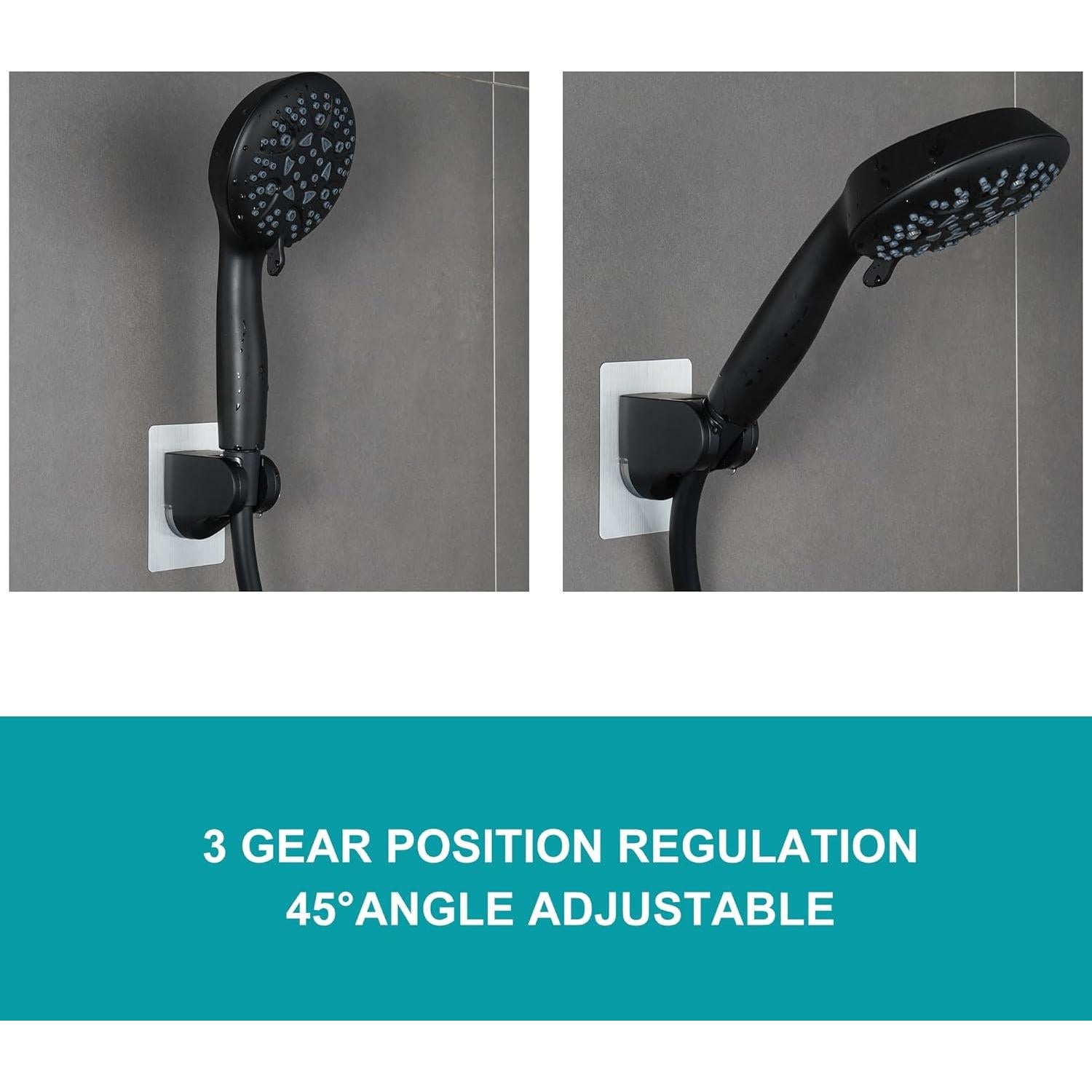 Soporte de Cabezal de Ducha Ajustable GwernKB Negro Adhesivo