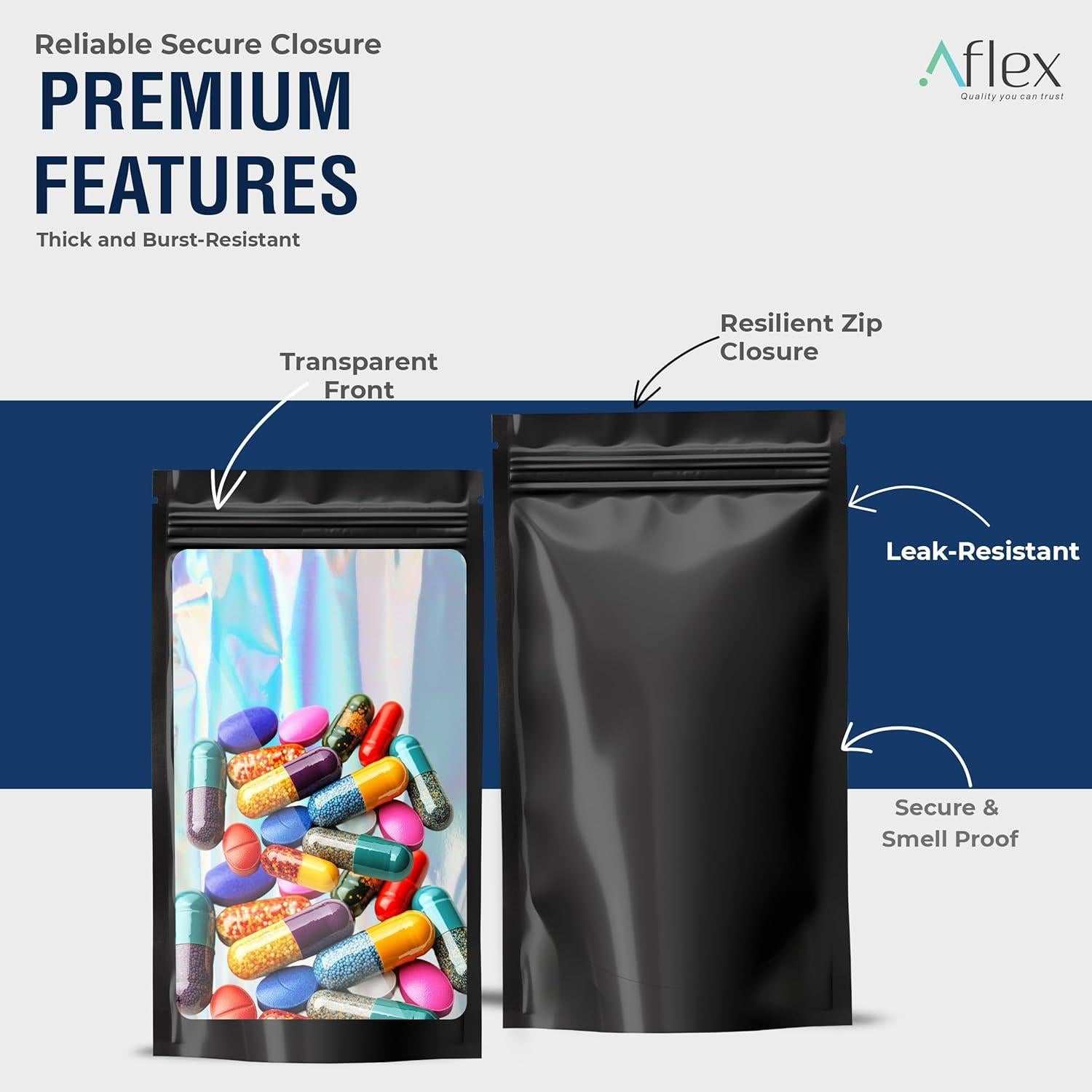 Bolsas Mylar Reutilizables AFLEX 100 Unidades 6.1x9.9cm Negras