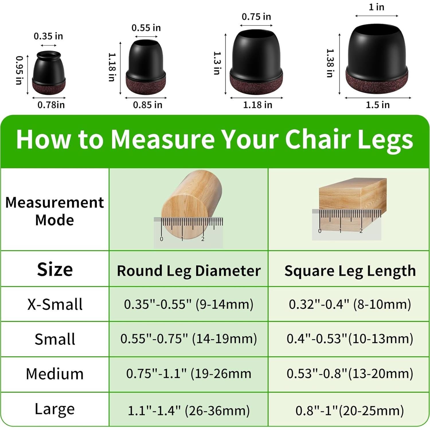 8 Protectores de Suelo para Patas de Sillas GAGUIUP - Negro