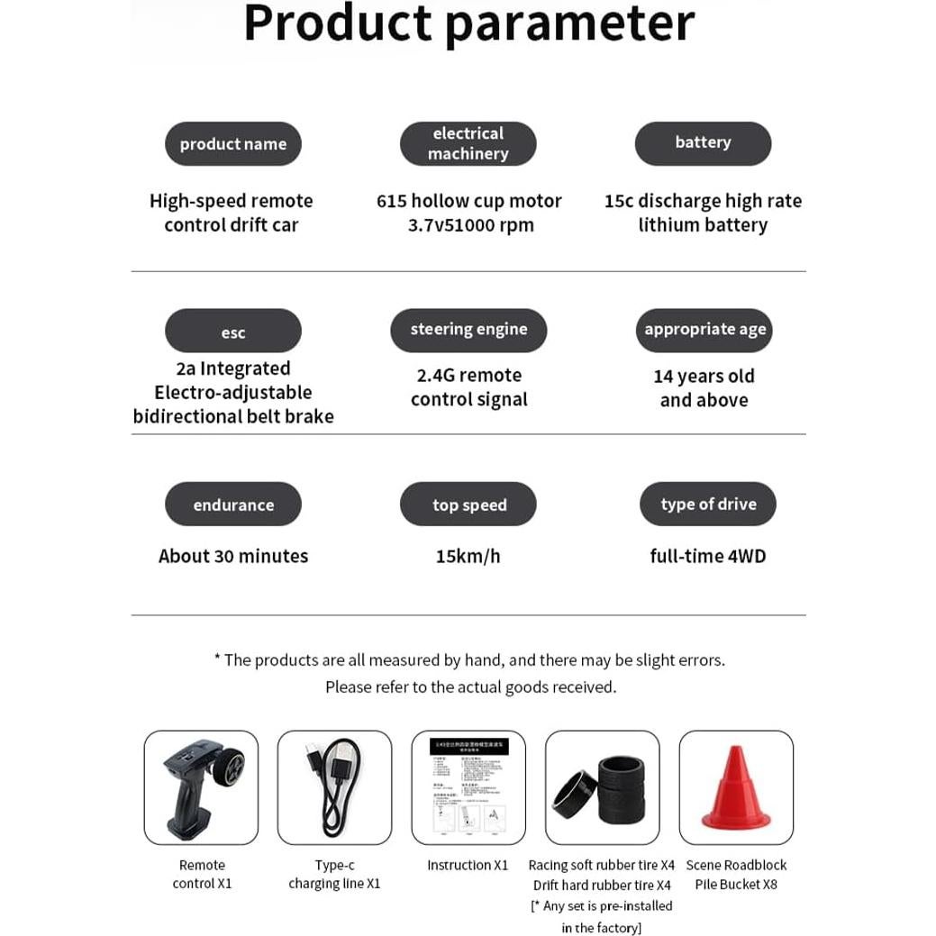 Coche Drift RC OYDL 1:43 15KM/H 4WD Mini Racing con Luces