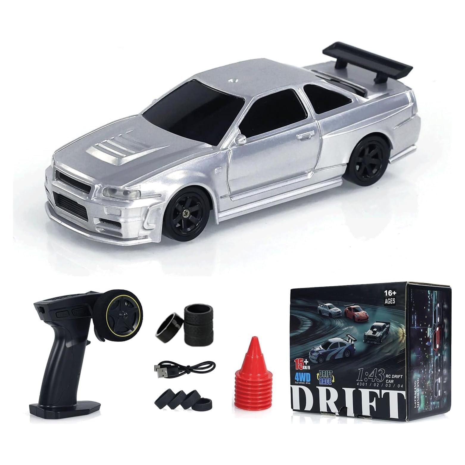 Coche Drift RC OYDL 1/43 15KM/H 4WD Plata con Luces