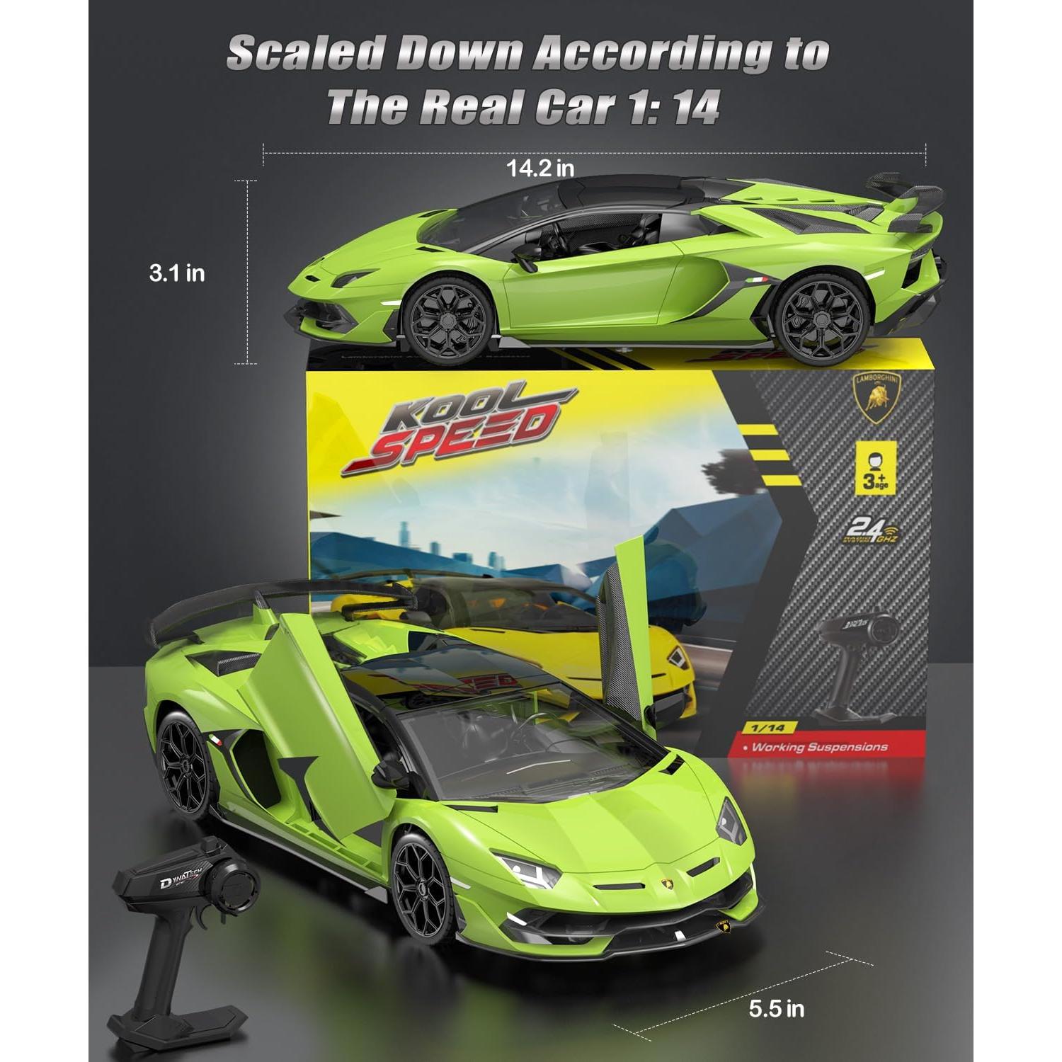 Coche RC Lamborghini Verde 1:14 7.4V 500mAh 15km/h