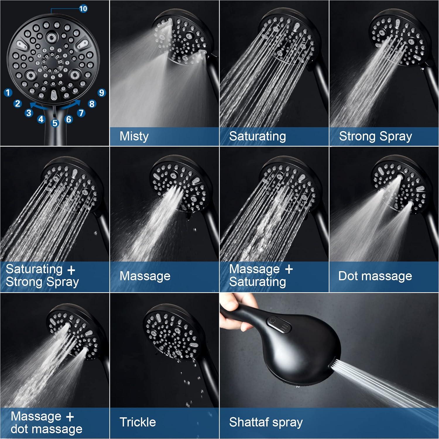 Cabezal de Ducha de Mano Egretshower Negro 10 Modos 1.75 GPM