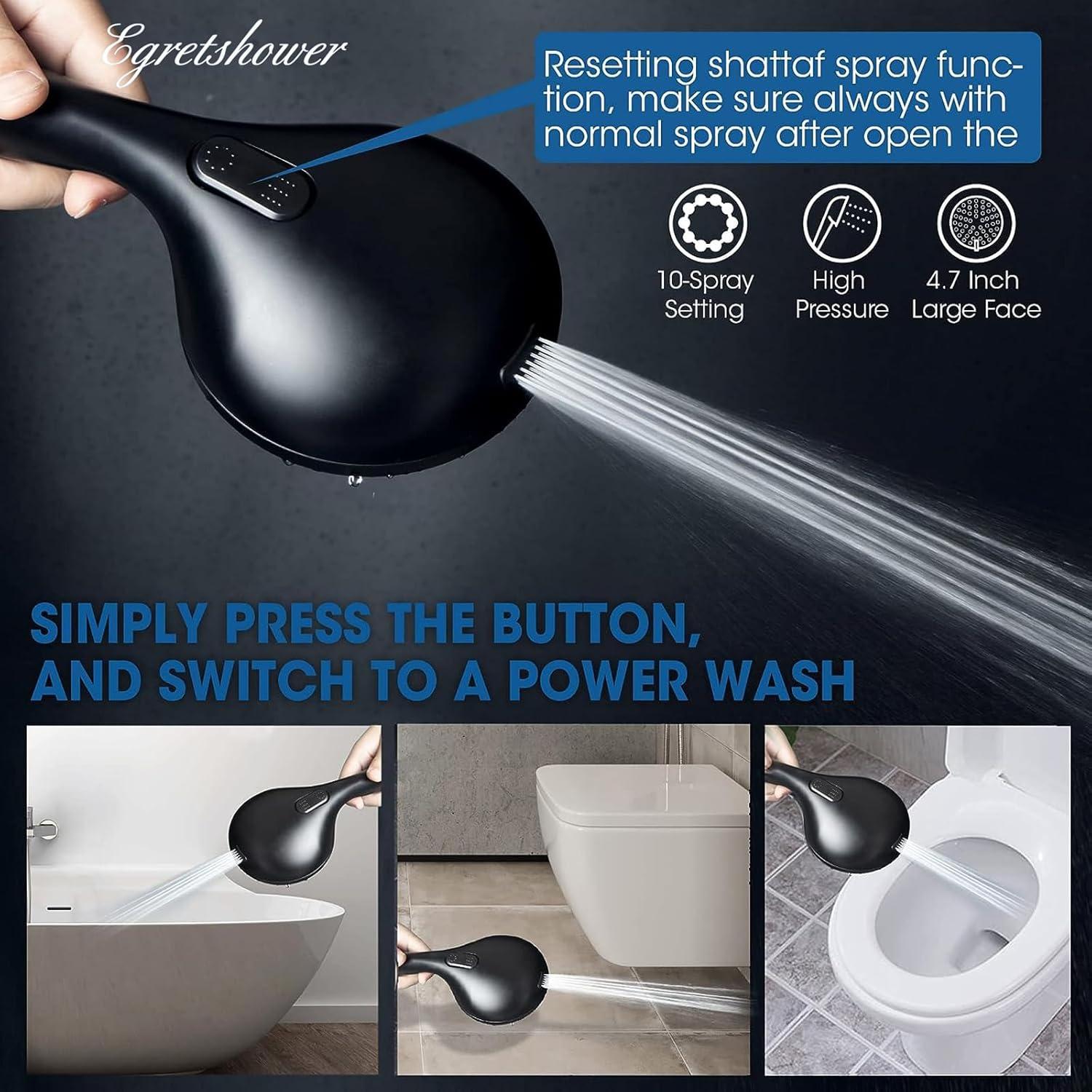 Cabezal de Ducha de Mano Egretshower Negro 10 Modos 1.75 GPM