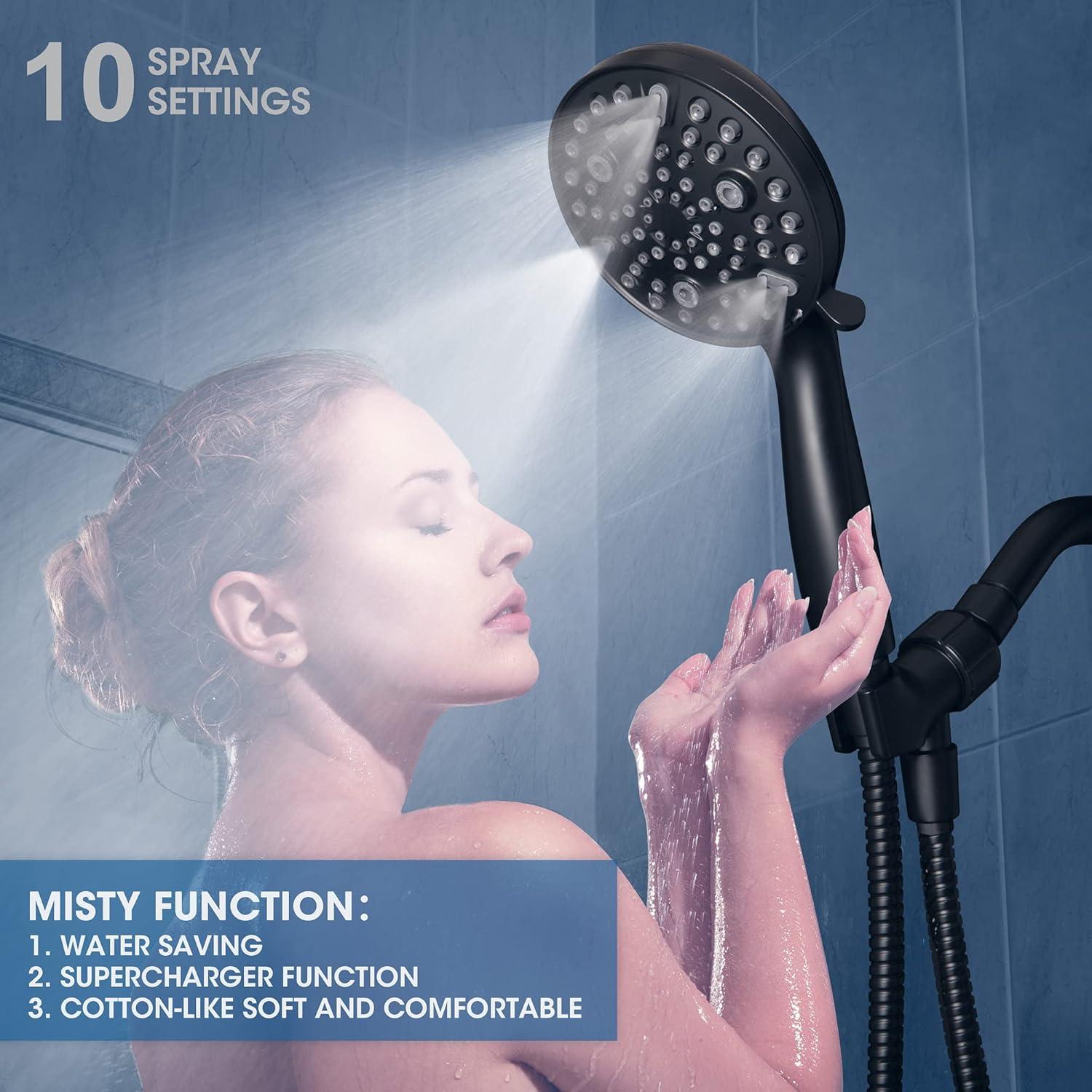 Cabezal de Ducha de Mano Egretshower Negro 10 Modos 1.75 GPM