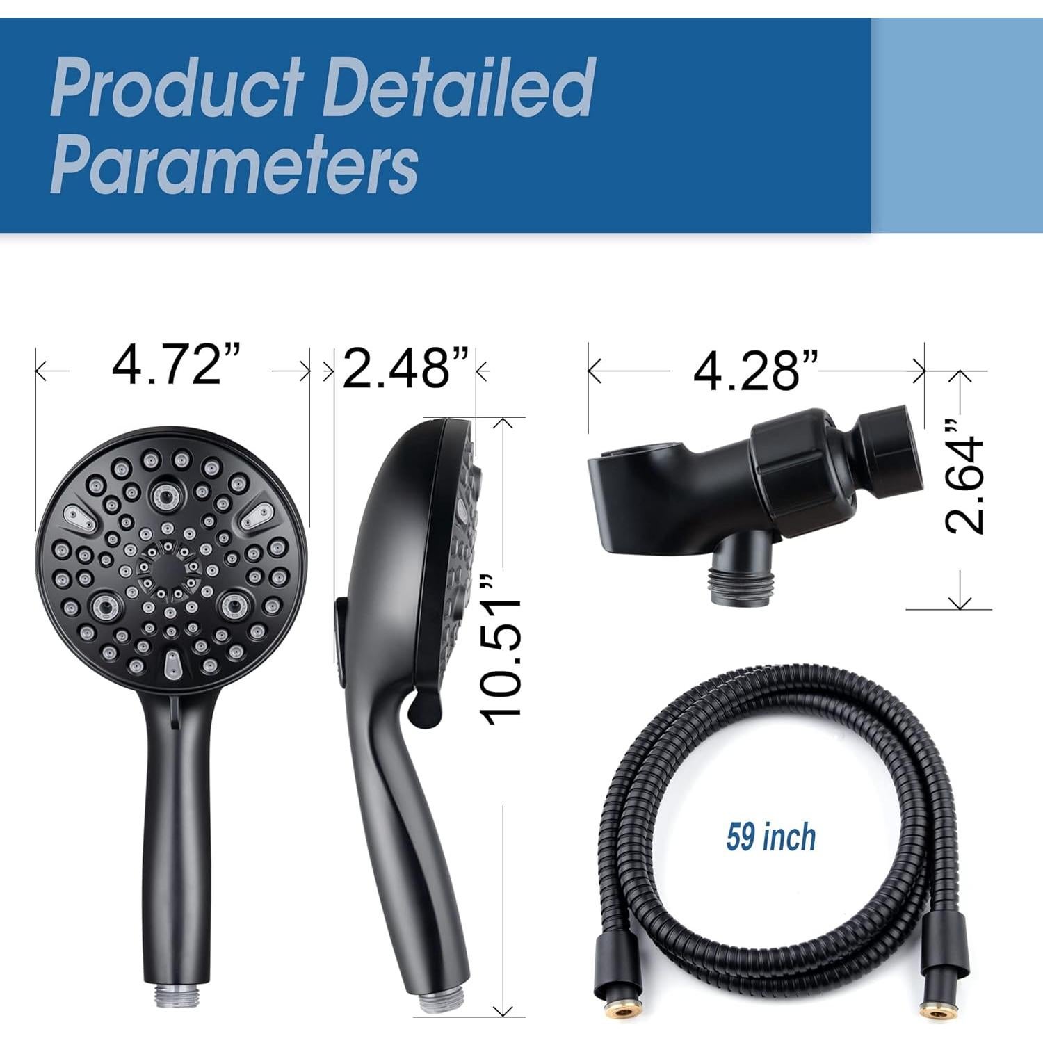 Cabezal de Ducha de Mano Egretshower Negro 10 Modos 1.75 GPM