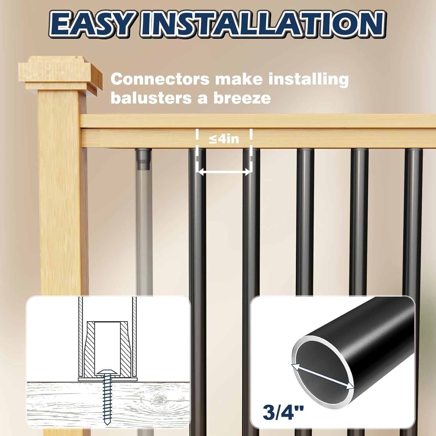 Paquete de 50 Balustres de Aluminio Negros 66 cm para Barandilla