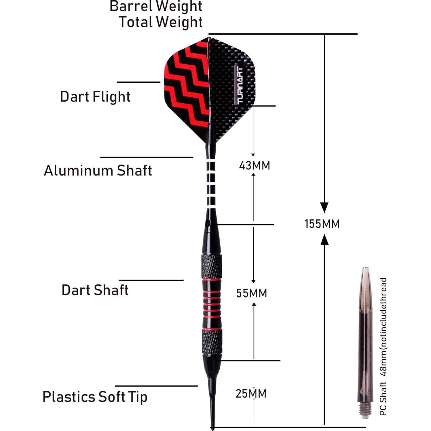 Turnart Darts Plastic Tip - Professional Soft Tip Darts Set for Electronic Dartboard 9 Pcs 18 Grams with 50 Extra Tips 9 Shafts 27 Flights Tool Kit Flight Protectors and Gift Darts Case