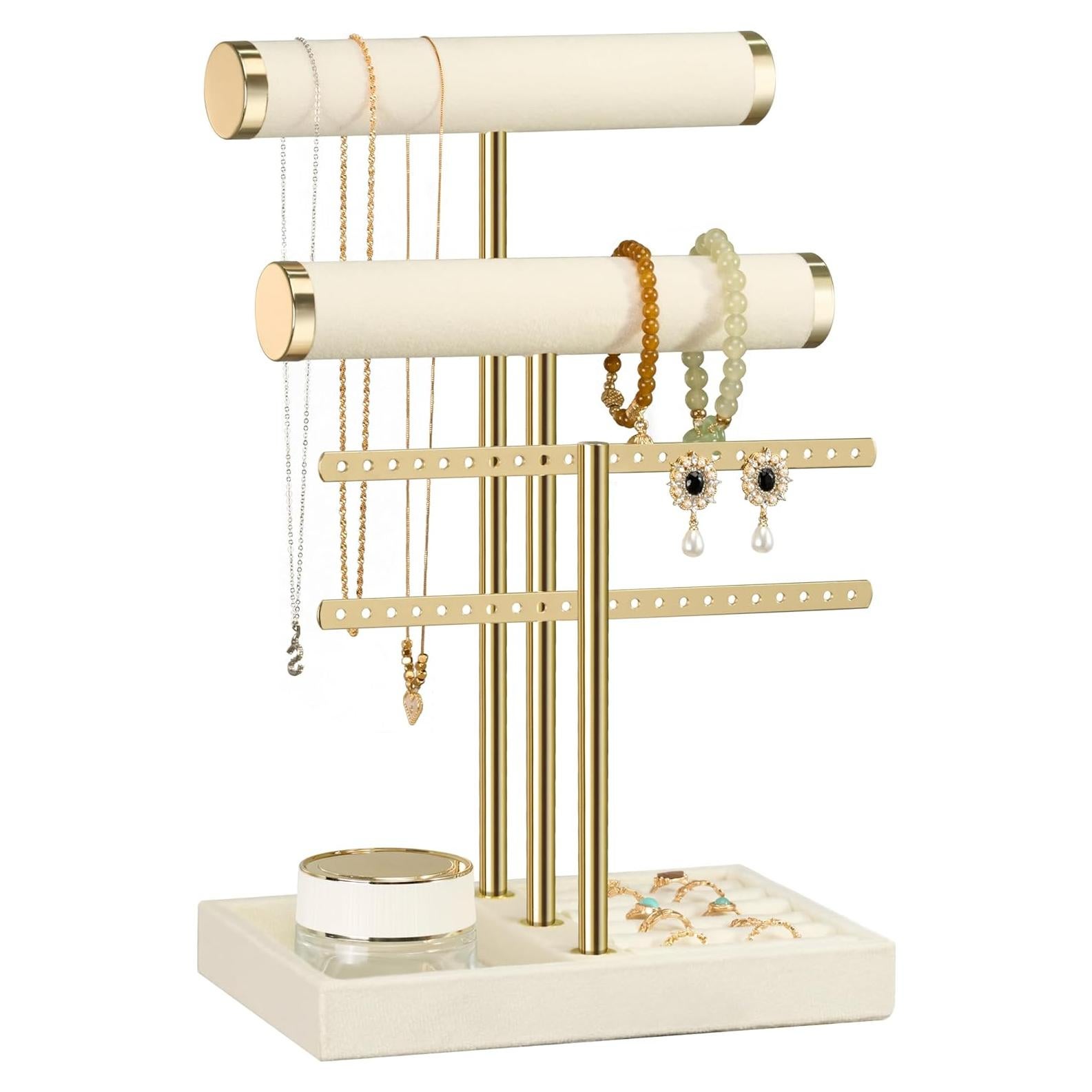 Soporte para Pulseras Bussdis de Terciopelo Beige 3 Niveles