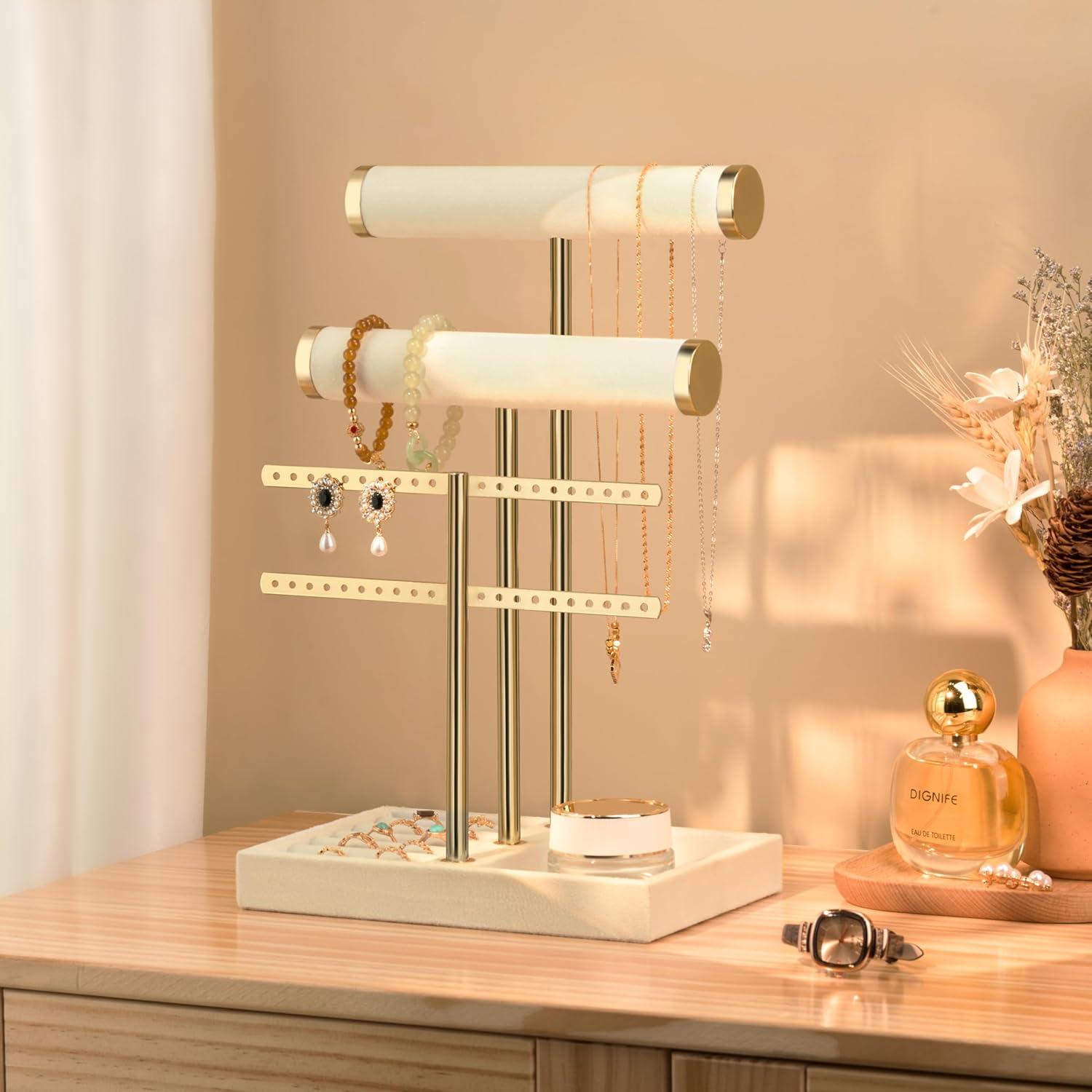 Soporte para Pulseras Bussdis de Terciopelo Beige 3 Niveles