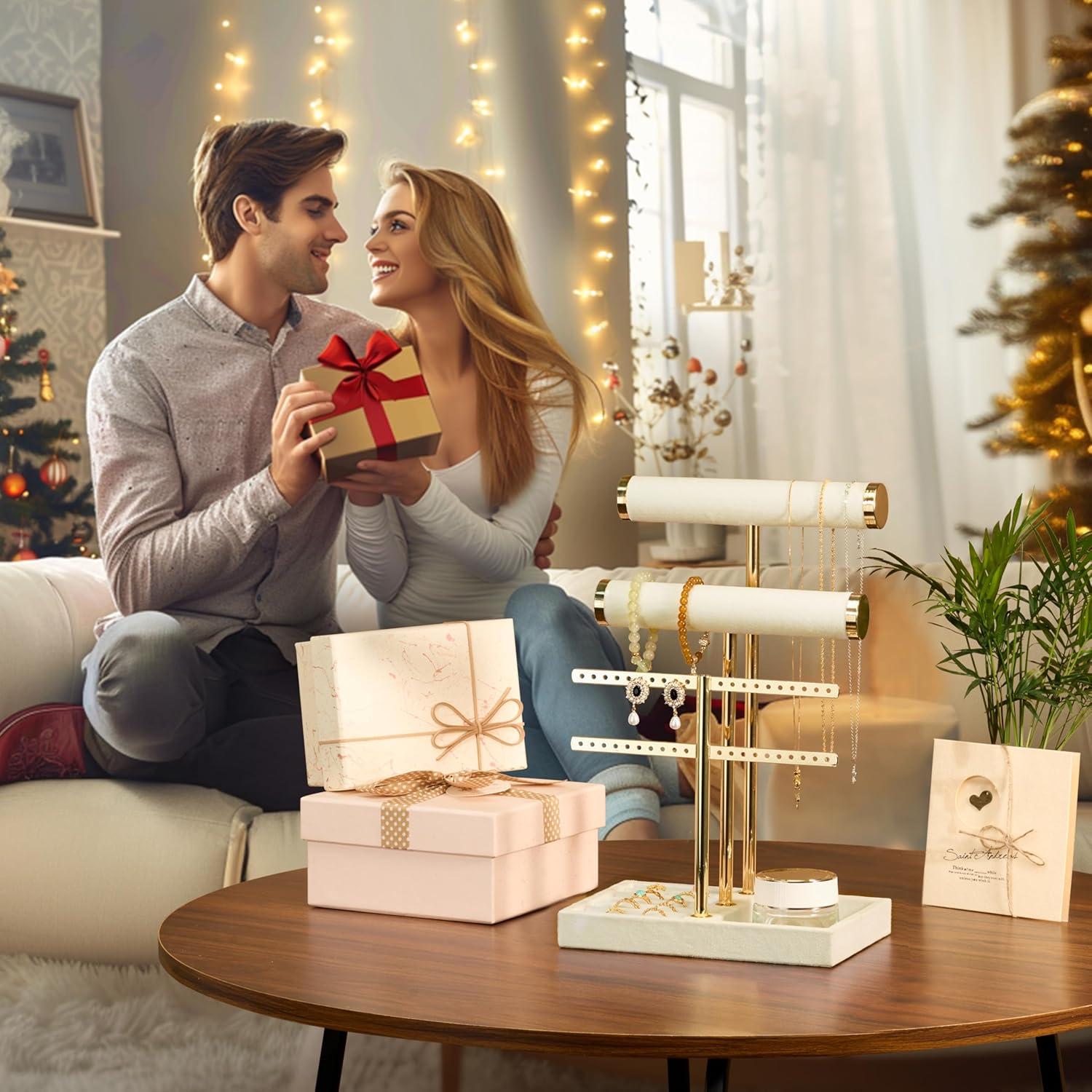 Soporte para Pulseras Bussdis de Terciopelo Beige 3 Niveles