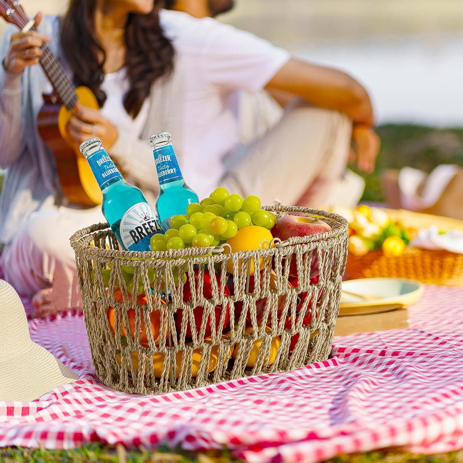 Cesta de Picnic Edergoo 2 Paquetes Mimbre Natural 35x19x17cm