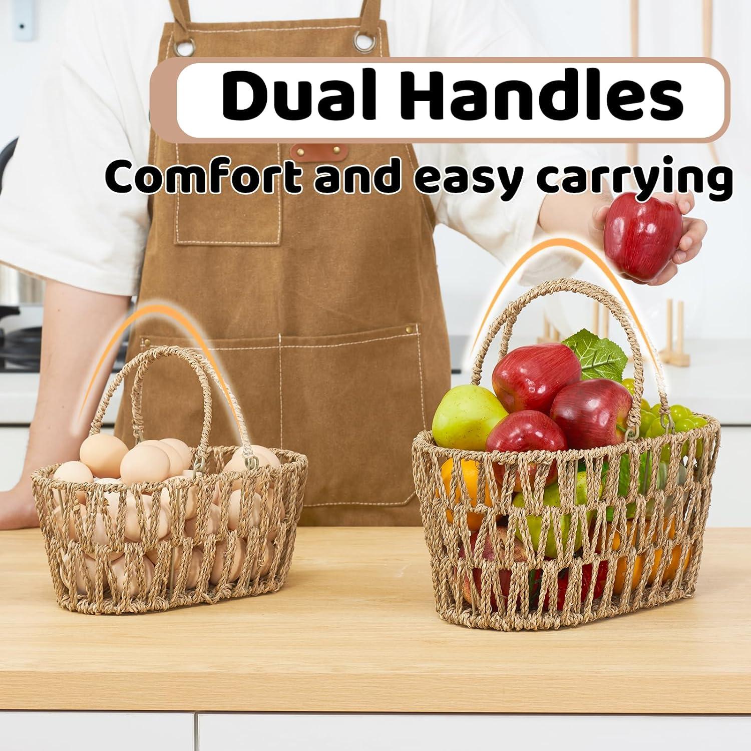 Cesta de Picnic Edergoo 2 Paquetes Mimbre Natural 35x19x17cm