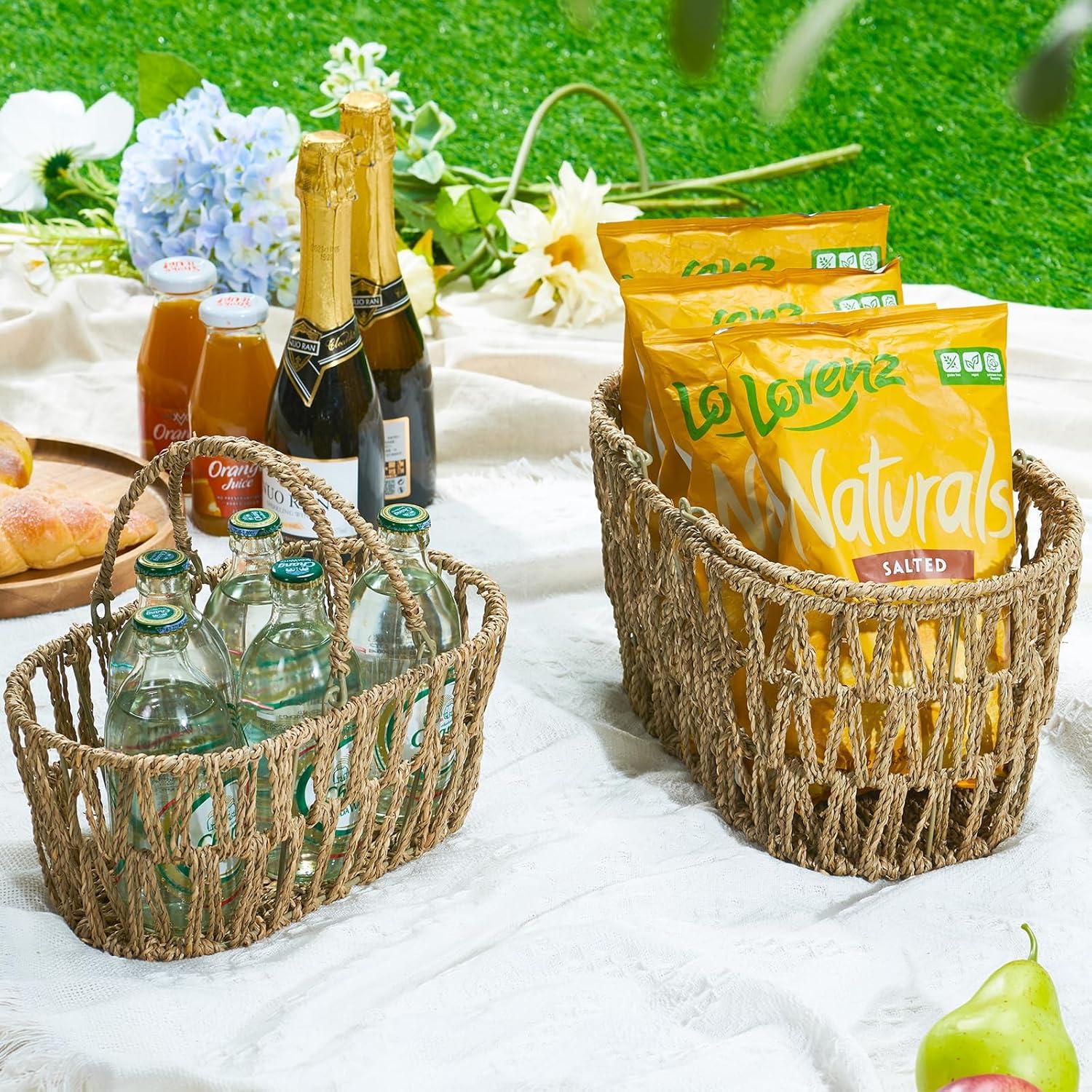 Cesta de Picnic Edergoo 2 Paquetes Mimbre Natural 35x19x17cm