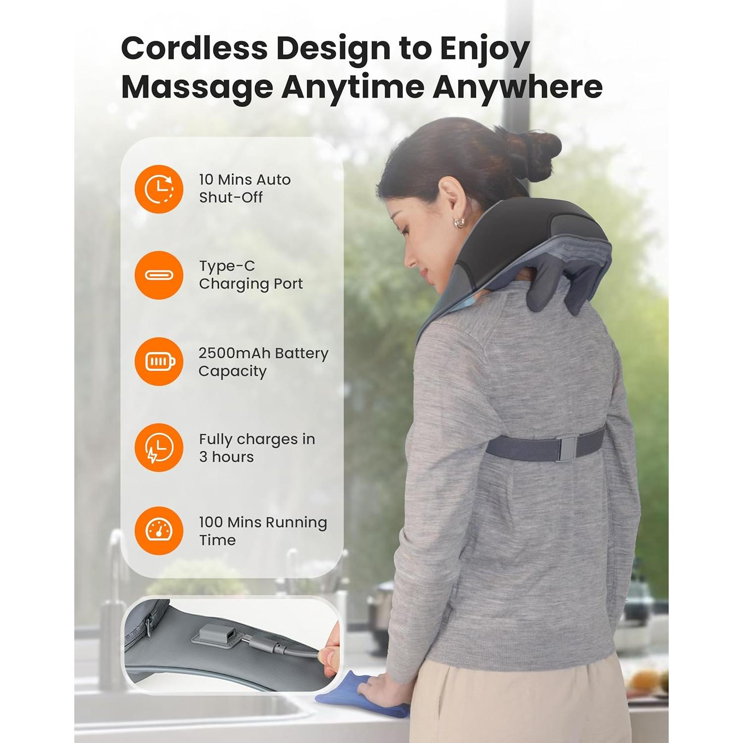 Masajeador de Cuello Inalámbrico CILI CL-6826 con Calor 4D