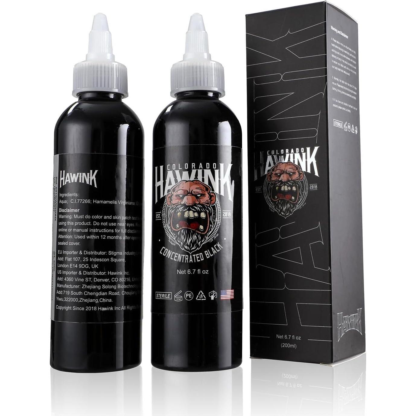 Tinta para Tatuajes Hawink 200ml Vegana Negra Concentrada