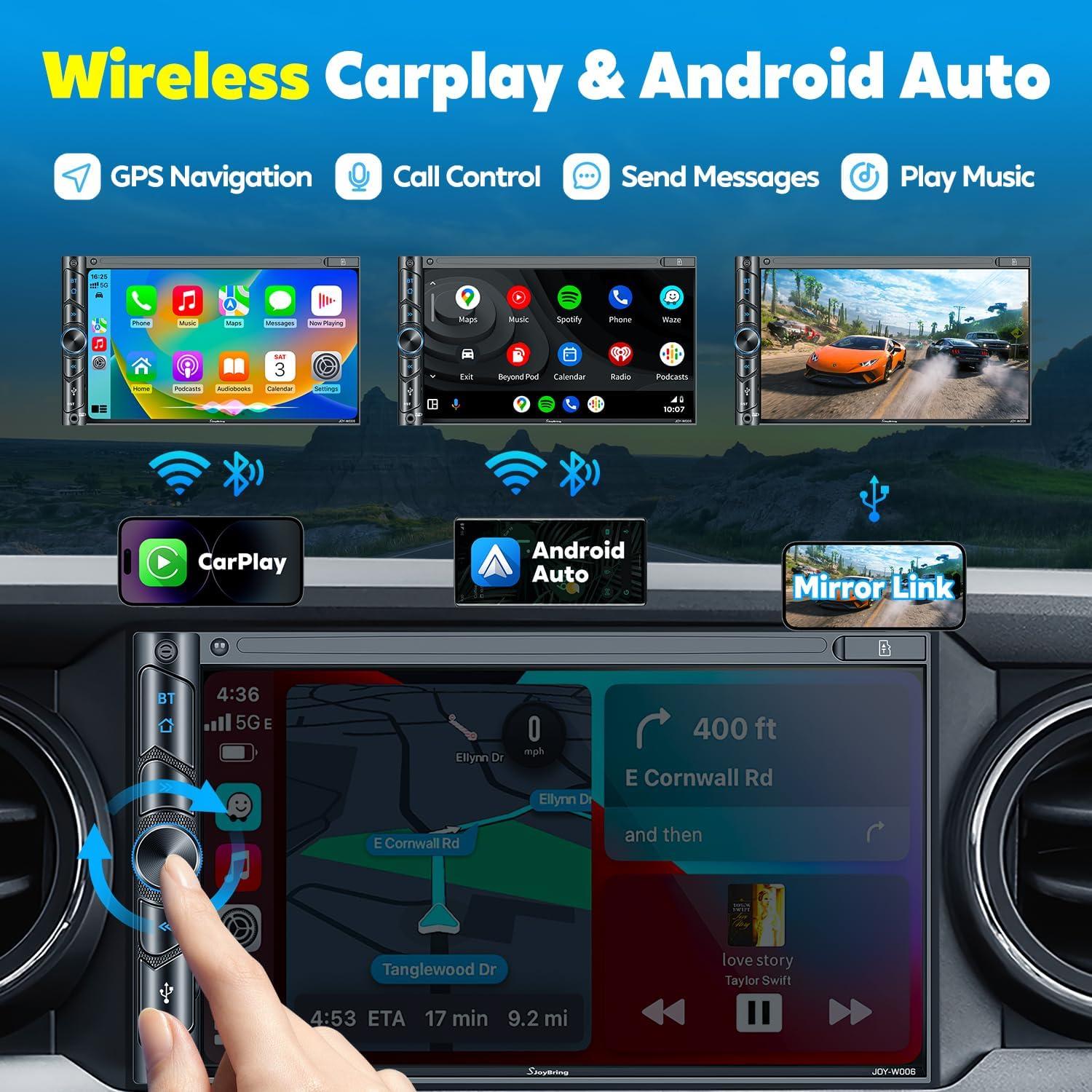 Estéreo de Coche Doble Din SJOYBRING con Carplay y Android Auto