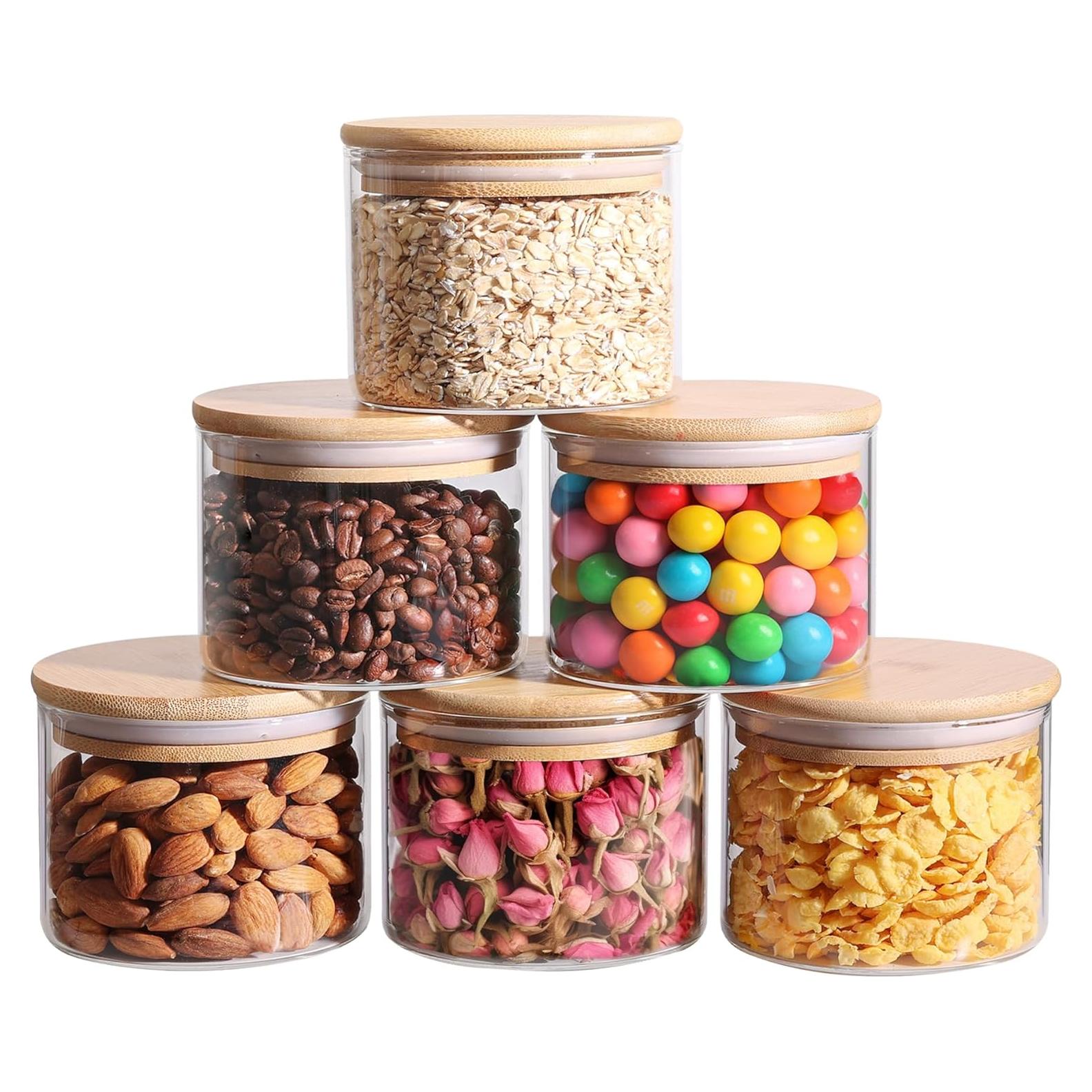 ComSaf 15oz Glass Food Storage Jars Set of 6, Clear Glass Storage Containers with Lids, Pantry Organization Jar, Spice, Blooming Tea, Coffee, Cookie and Sugar Container, Small jar Set for Kitchen