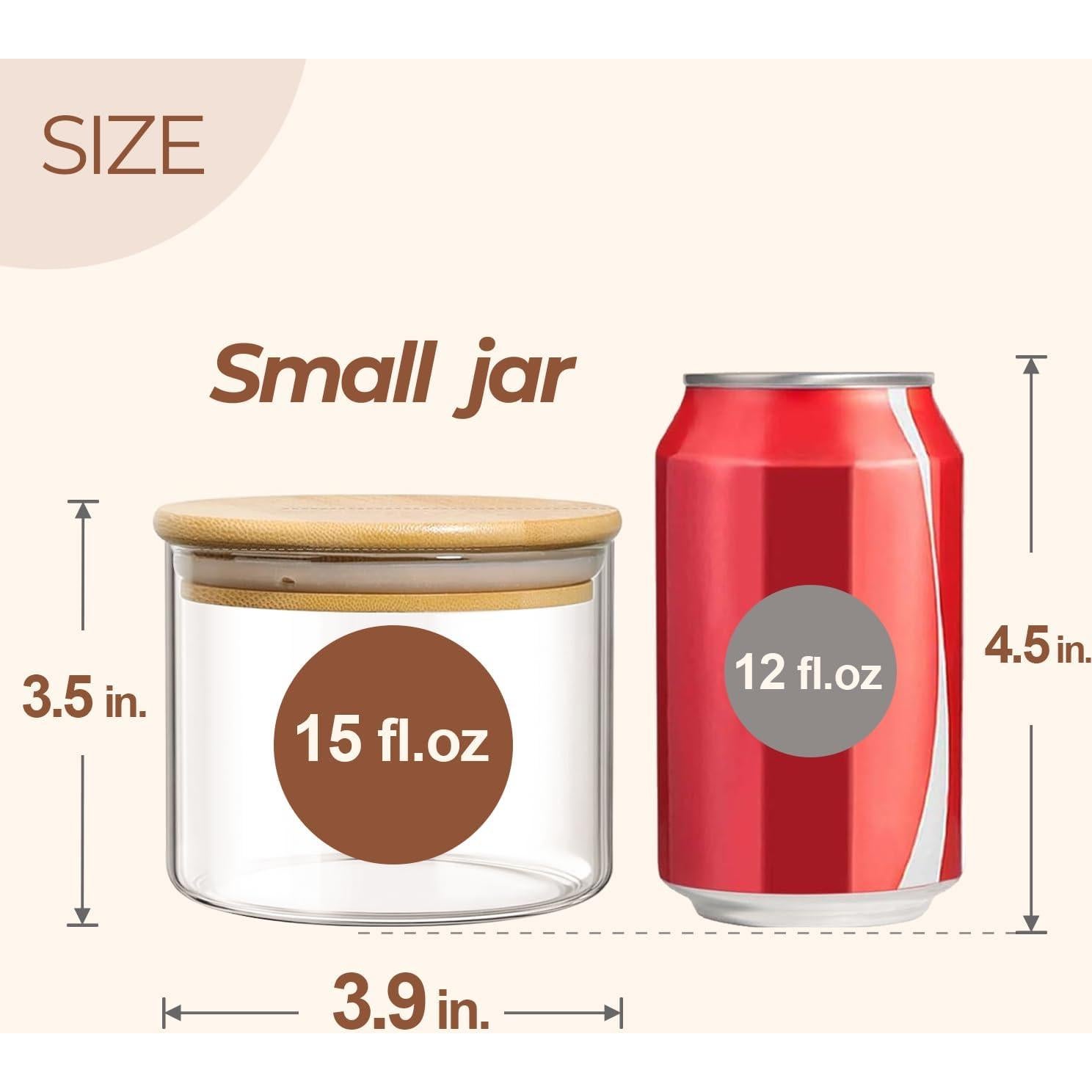 ComSaf 15oz Glass Food Storage Jars Set of 6, Clear Glass Storage Containers with Lids, Pantry Organization Jar, Spice, Blooming Tea, Coffee, Cookie and Sugar Container, Small jar Set for Kitchen