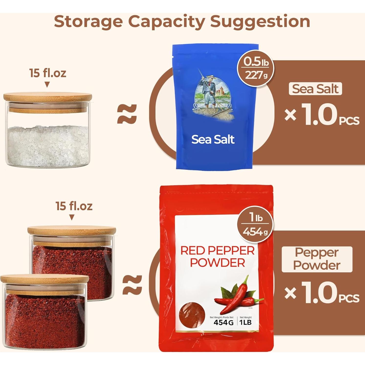 ComSaf 15oz Glass Food Storage Jars Set of 6, Clear Glass Storage Containers with Lids, Pantry Organization Jar, Spice, Blooming Tea, Coffee, Cookie and Sugar Container, Small jar Set for Kitchen