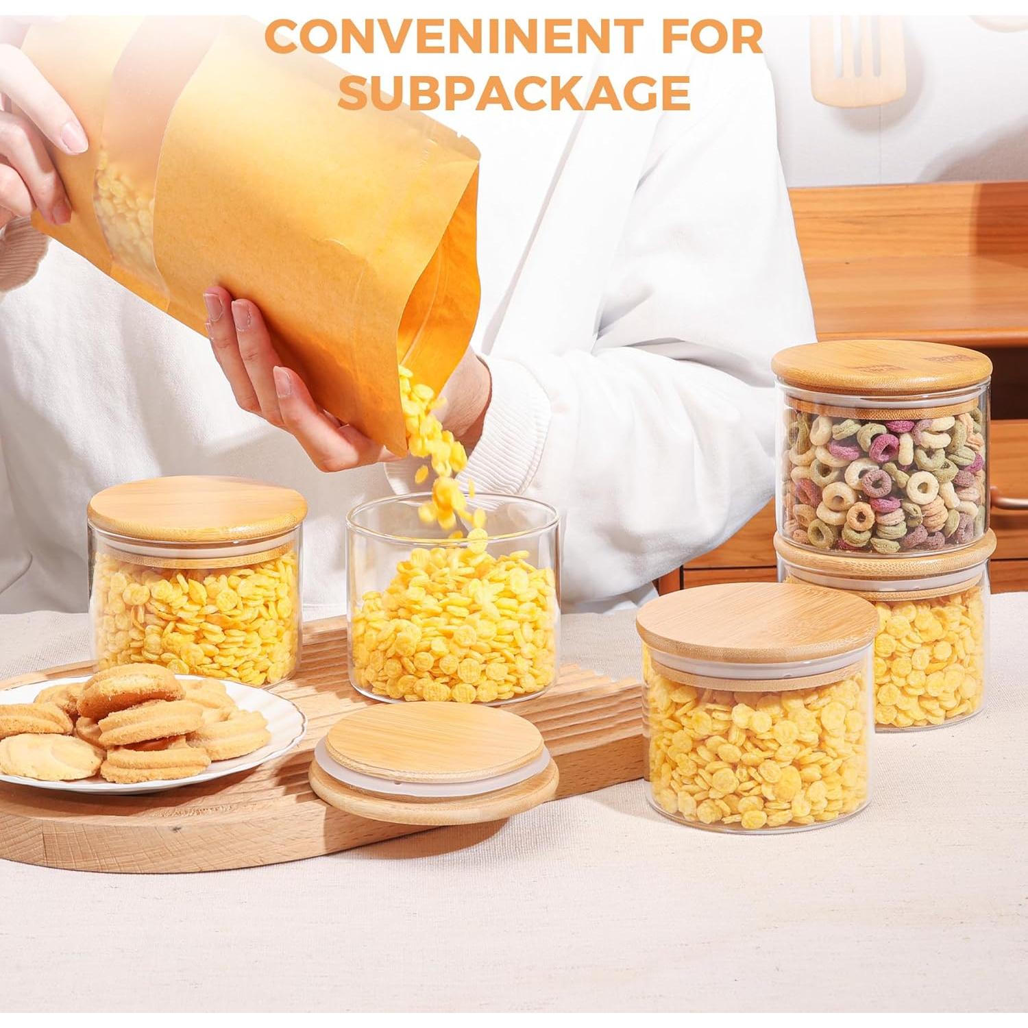 ComSaf 15oz Glass Food Storage Jars Set of 6, Clear Glass Storage Containers with Lids, Pantry Organization Jar, Spice, Blooming Tea, Coffee, Cookie and Sugar Container, Small jar Set for Kitchen