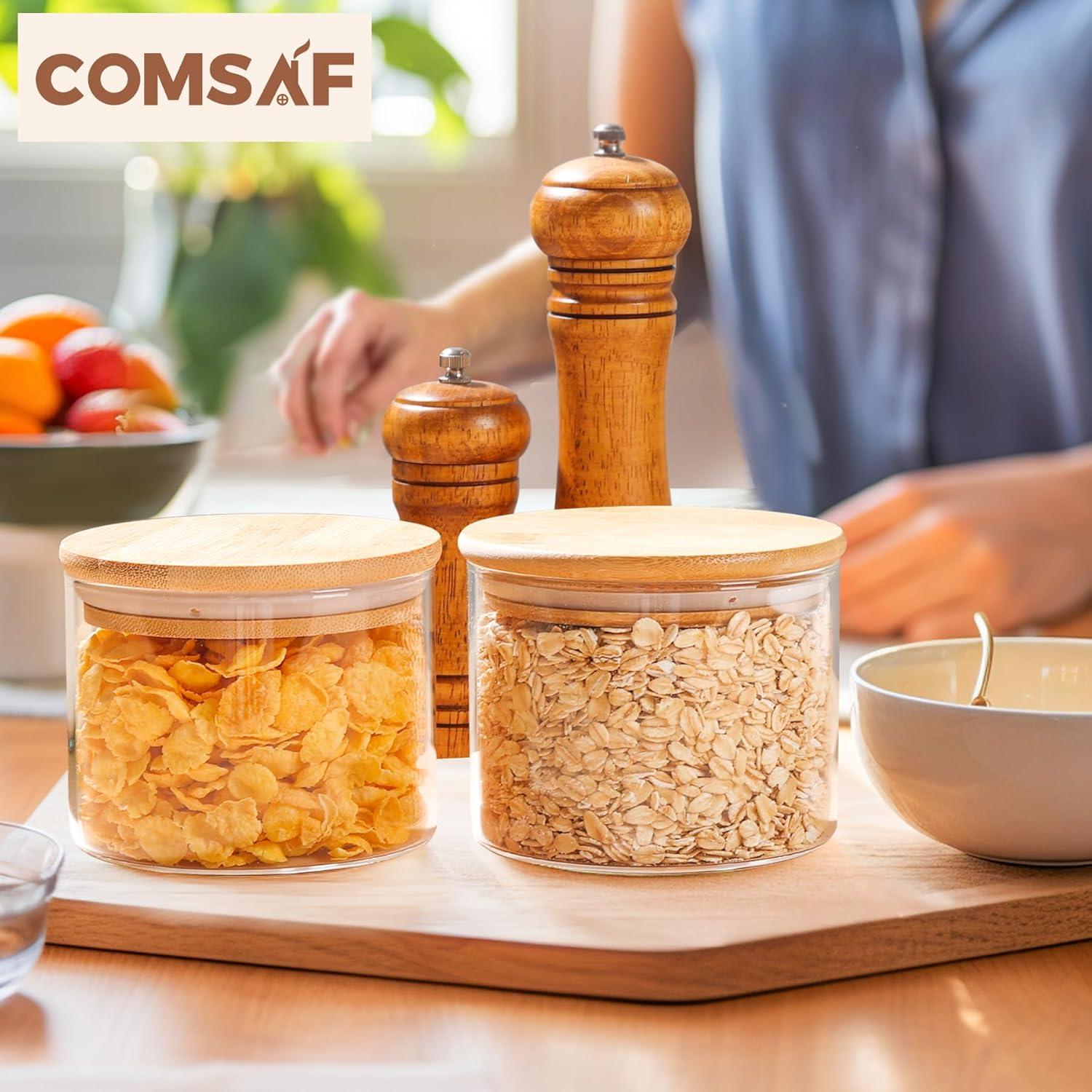 ComSaf 15oz Glass Food Storage Jars Set of 6, Clear Glass Storage Containers with Lids, Pantry Organization Jar, Spice, Blooming Tea, Coffee, Cookie and Sugar Container, Small jar Set for Kitchen
