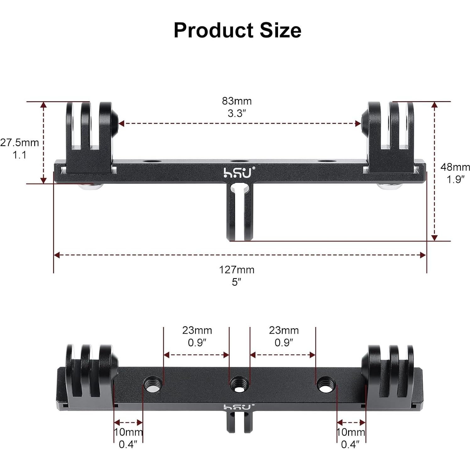 Adaptador Doble Twin de Aluminio HSU para Cámaras de Acción