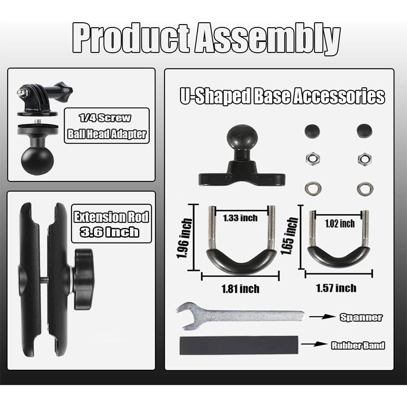 Soporte de cámara 360° para motocicleta LAZORA - Metal 1/4"