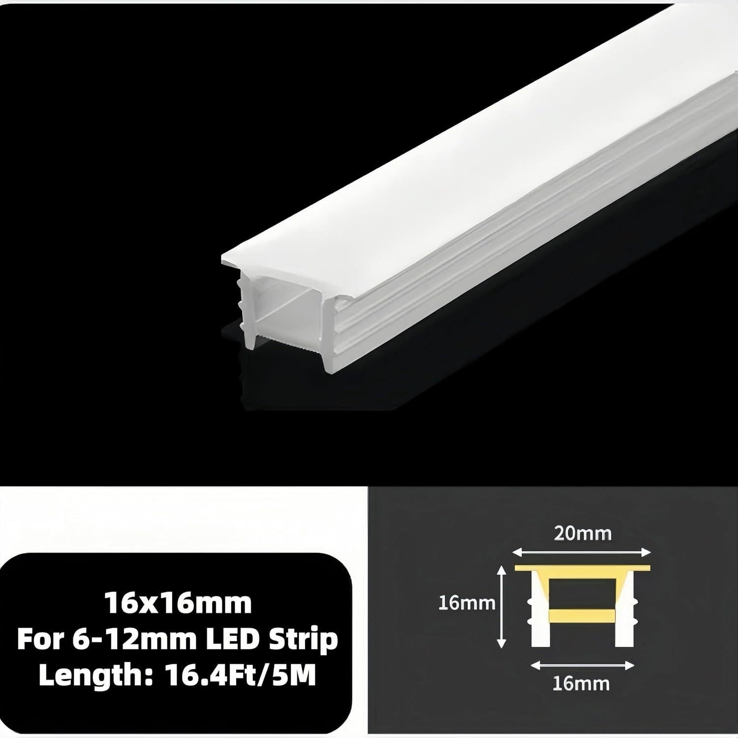 16.4Ft/5M Silicone LED Channel System, Aluminum Profile Substitutes 16x16mm DIY LED Neon Rope Light IP67 Waterproof for 6-12mm LED Strip Light Installation, for Indoor Outdoor Ambient Decor