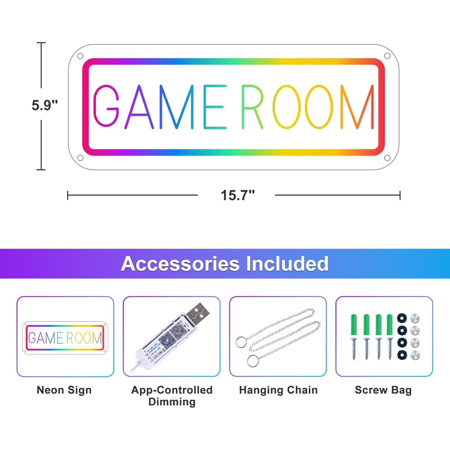 Cartel Neon LED Brochao Sala de Juegos Colorido 39.9x15cm