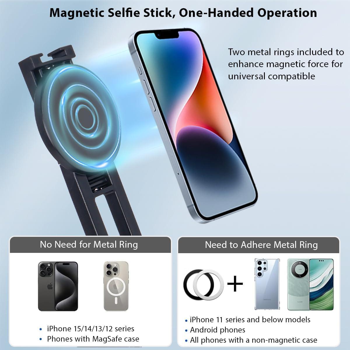 Bastón de Selfie Magnético Koolehaoda 163cm con Trípode